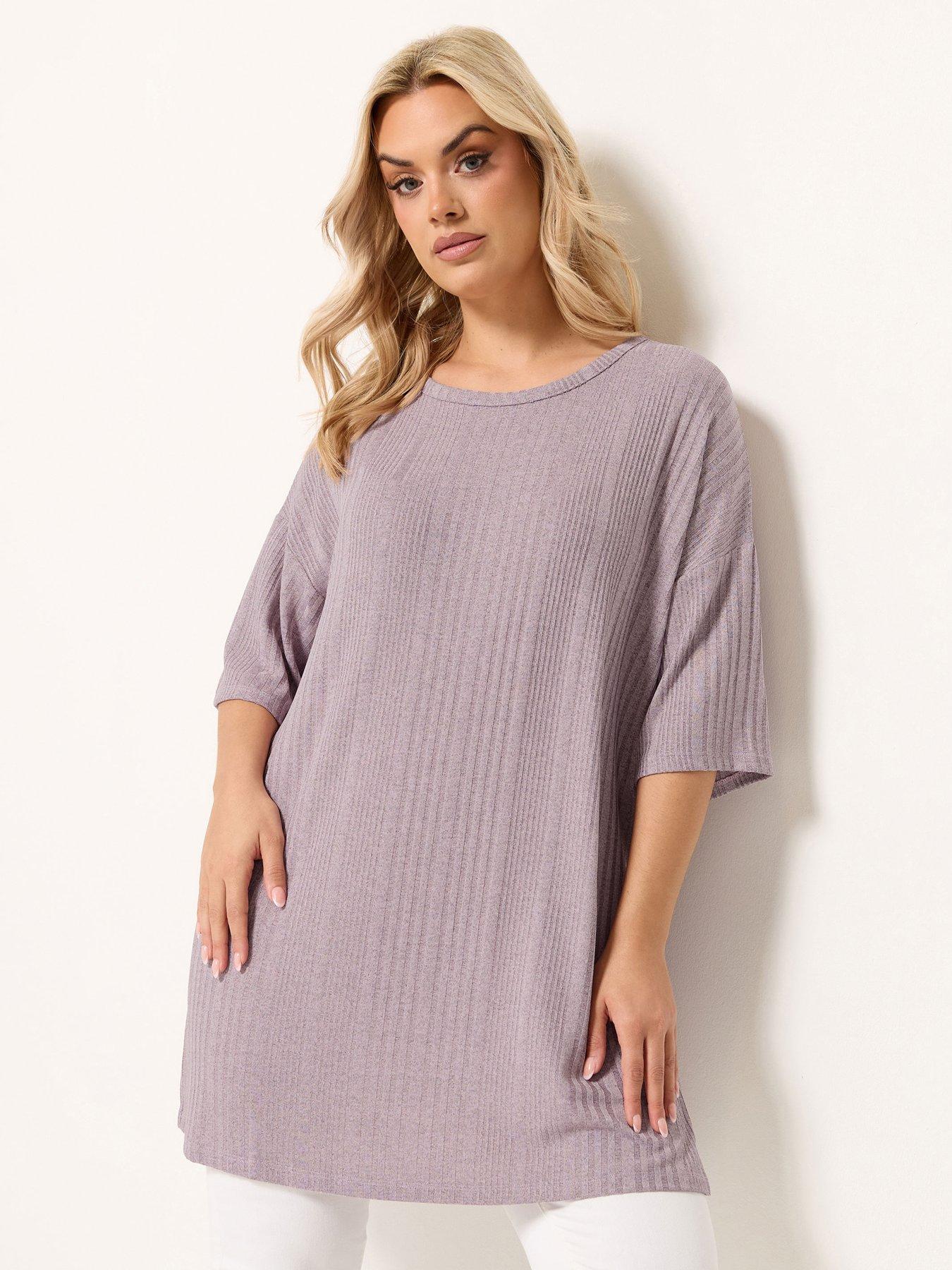 Yours Curve Ribbed Oversized T-Shirt - Purple