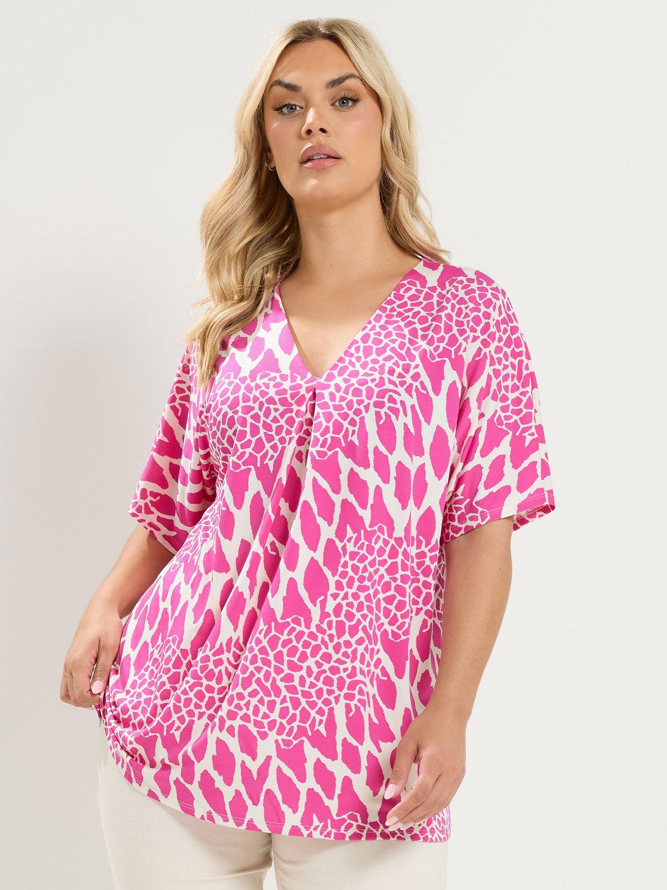 Yours Curve Abstract Pleat Front Top - Pink