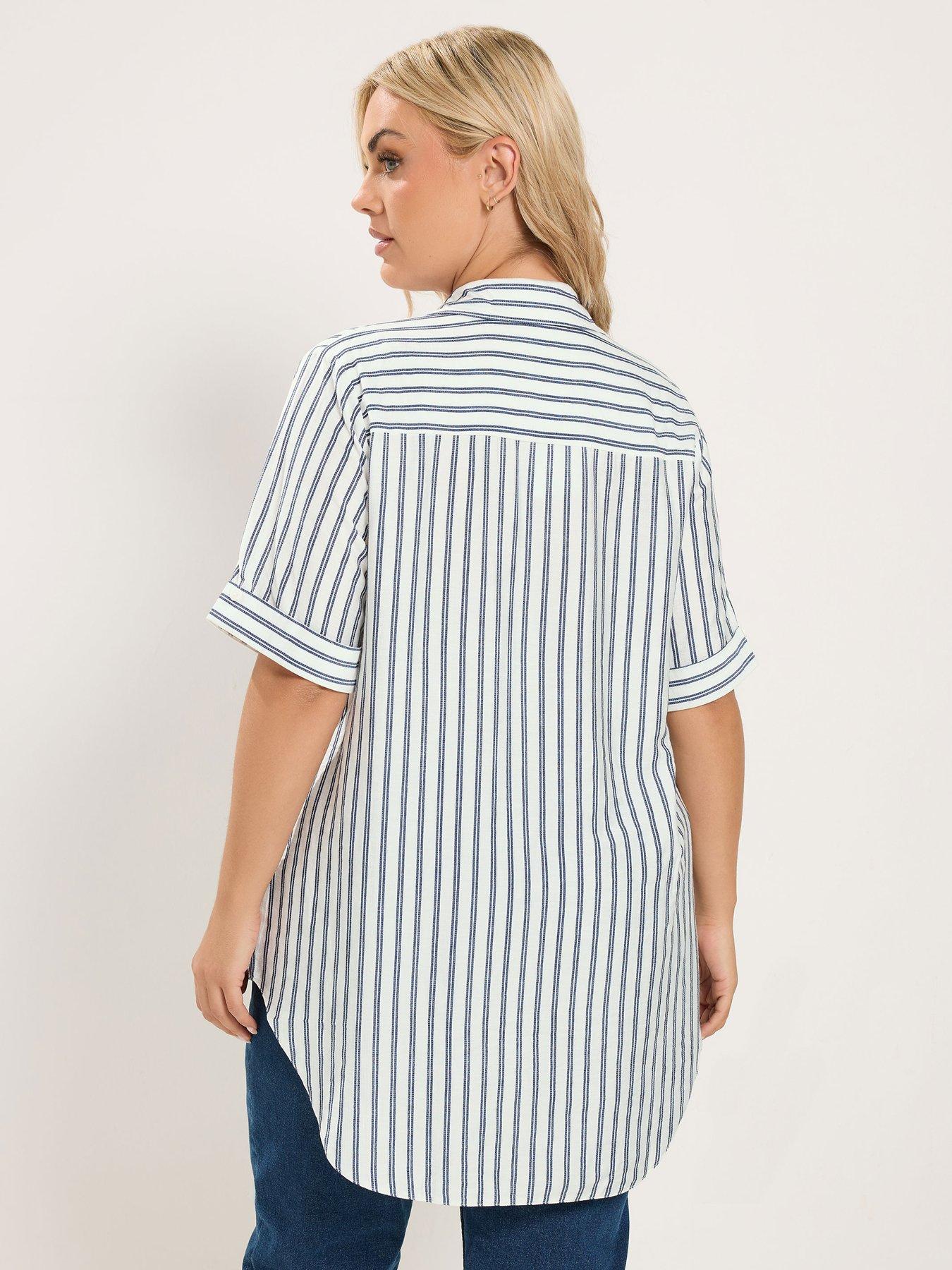 Image 2 of 4 of Yours Curve Stripe Half Placket Shirt - Ivory