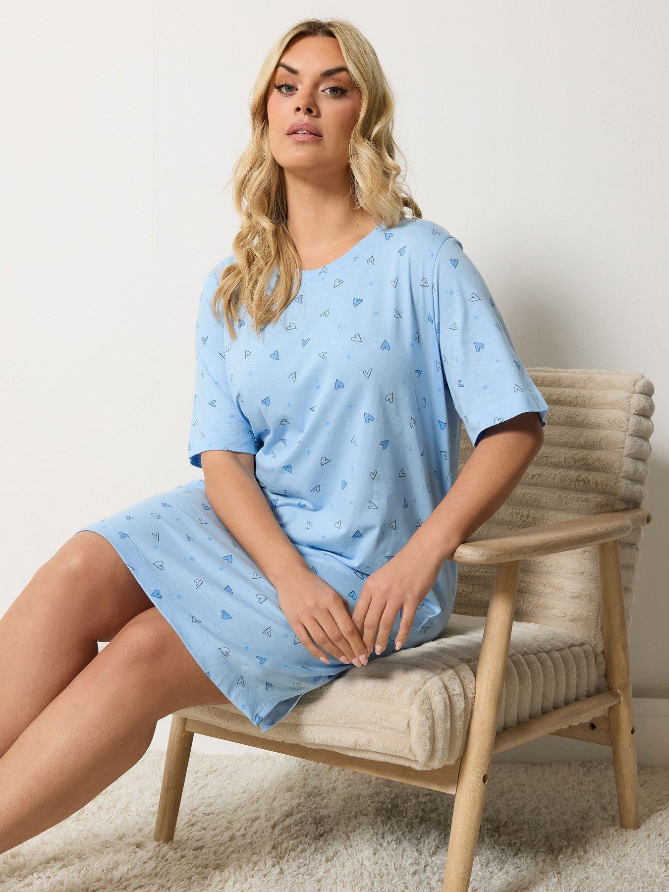 Yours Curve Heart Print Side Split Nightdress - Blue