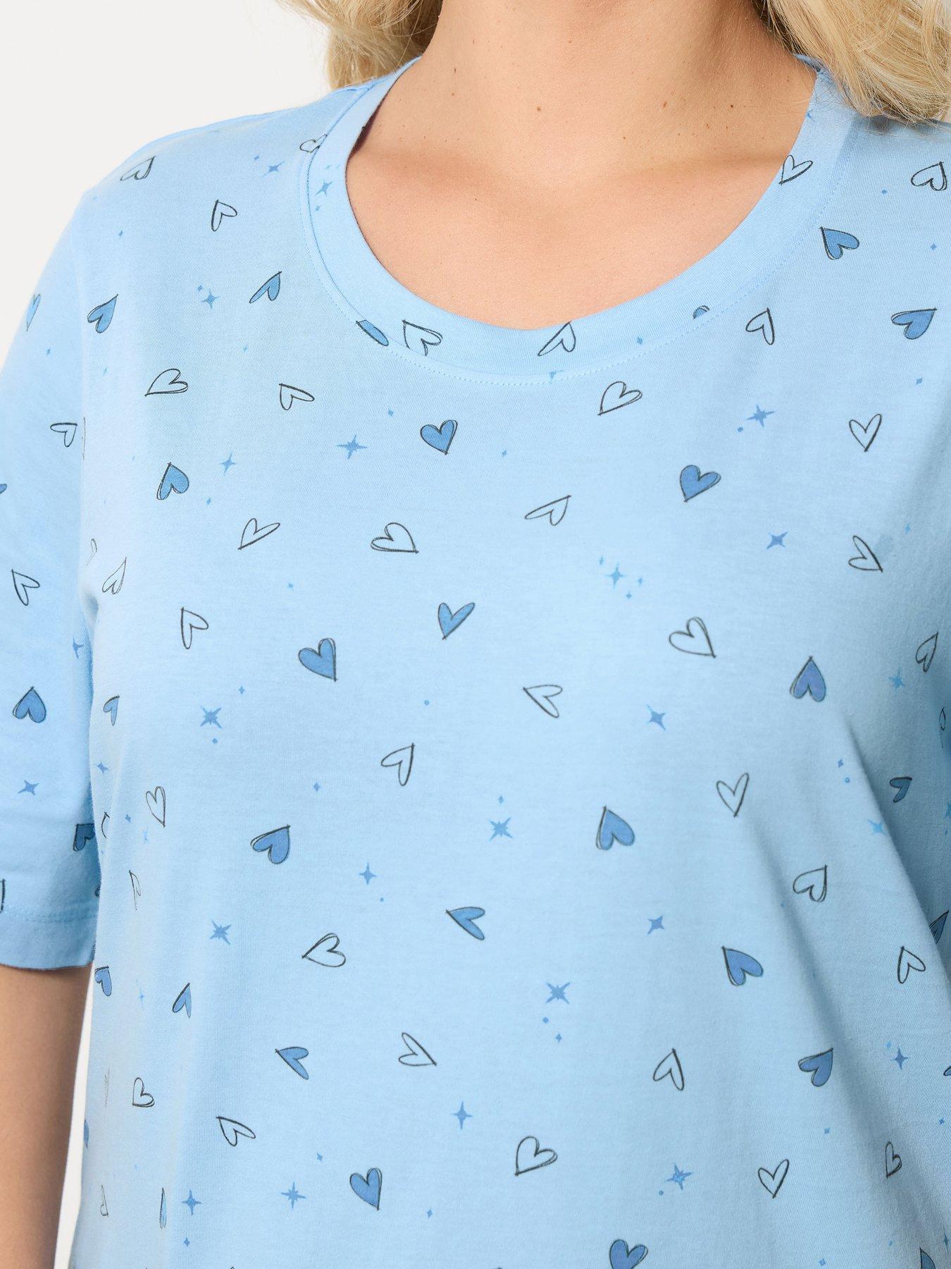 Image 4 of 4 of Yours Curve Heart Print Side Split Nightdress - Blue