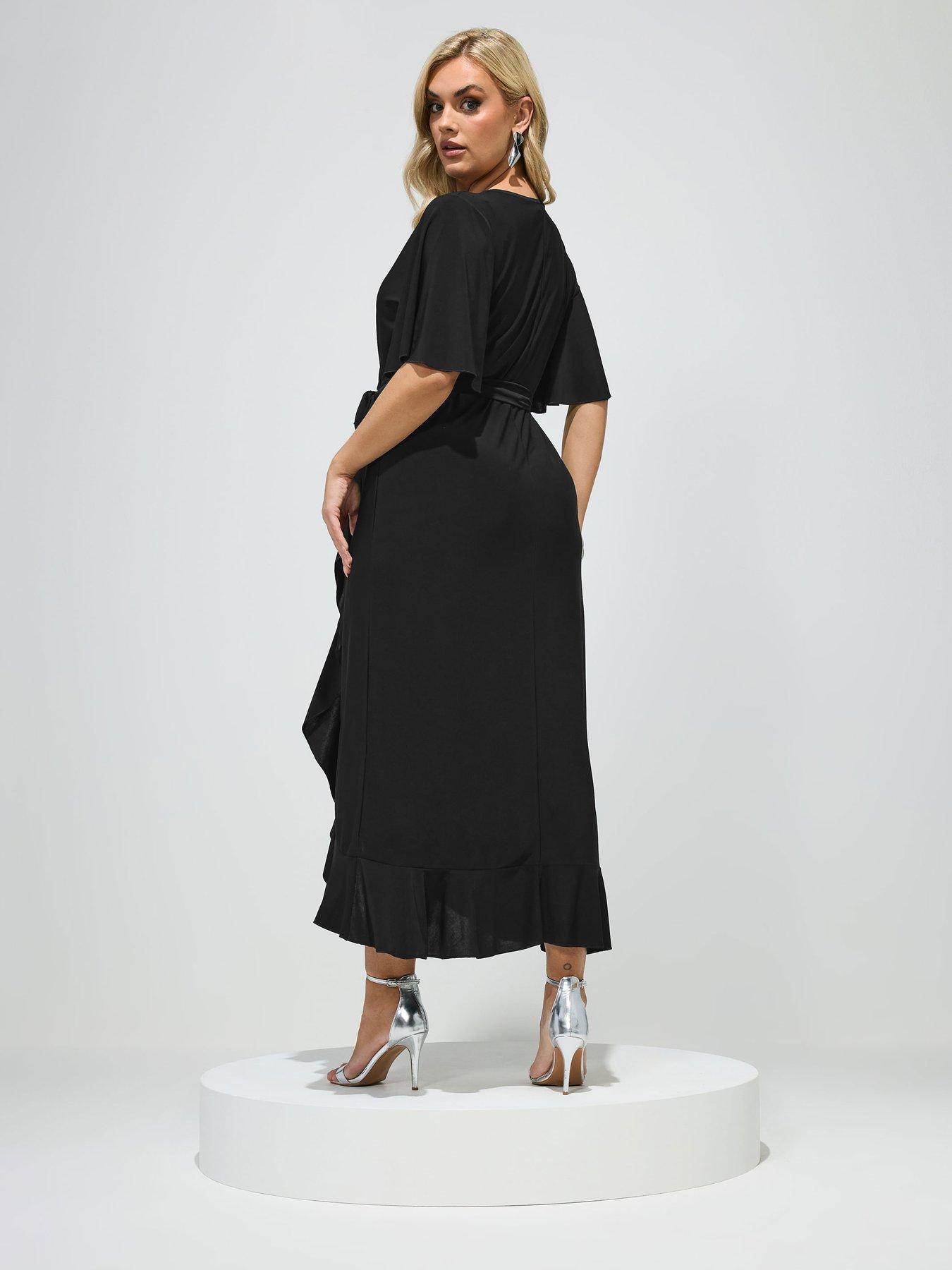 Image 2 of 4 of Yours Curve Ruffle Hem Wrap Dress - Black