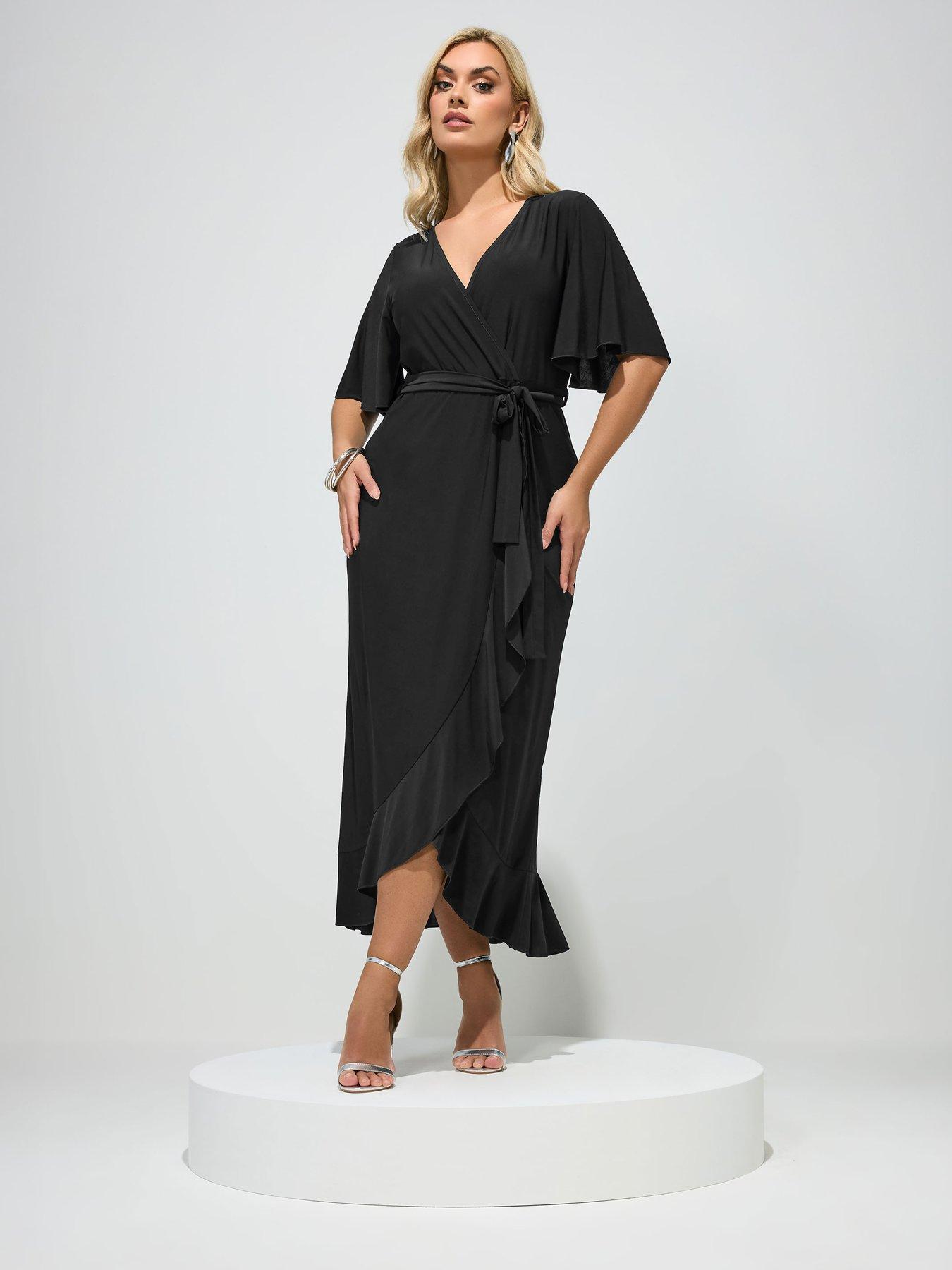 Image 3 of 4 of Yours Curve Ruffle Hem Wrap Dress - Black