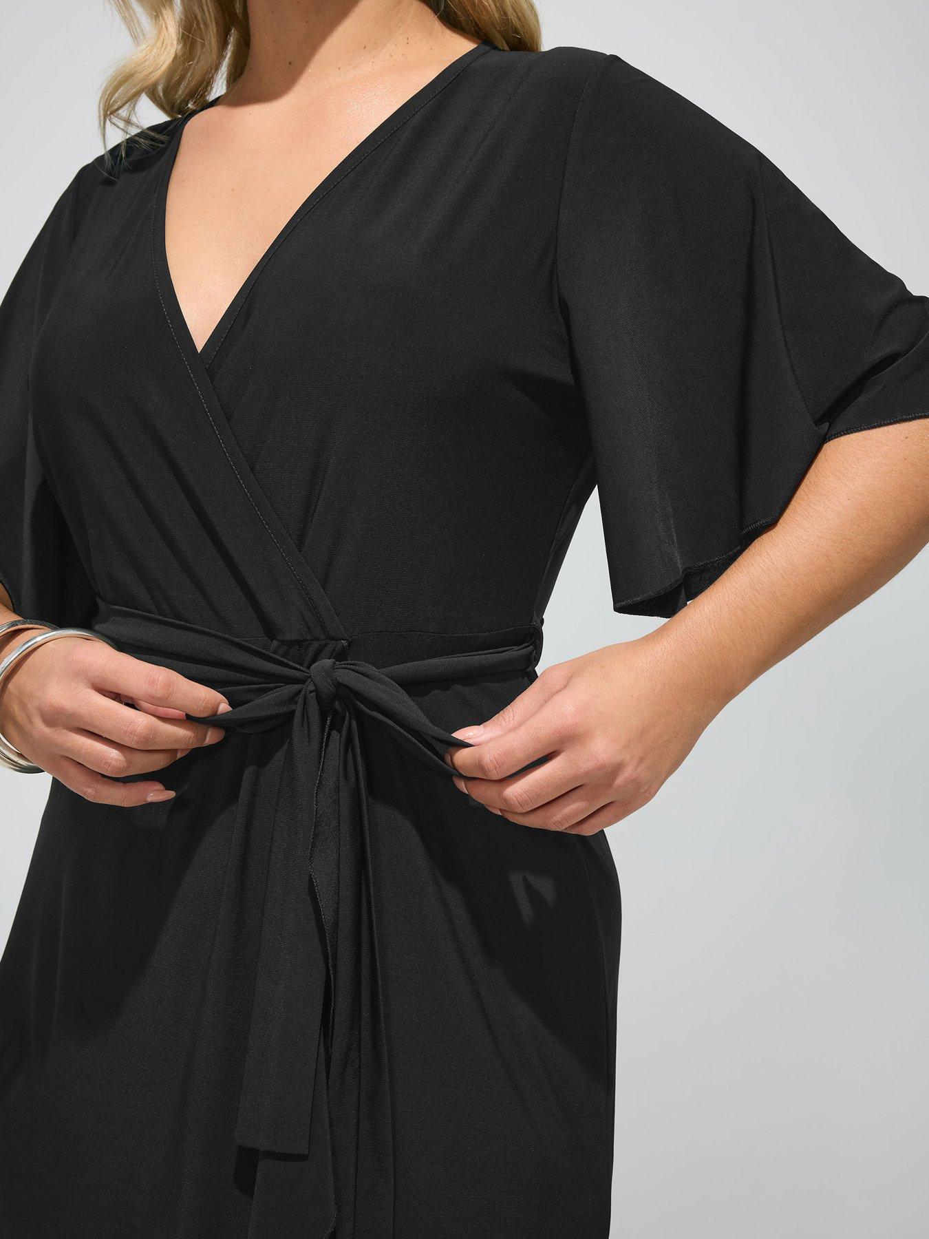 Image 4 of 4 of Yours Curve Ruffle Hem Wrap Dress - Black