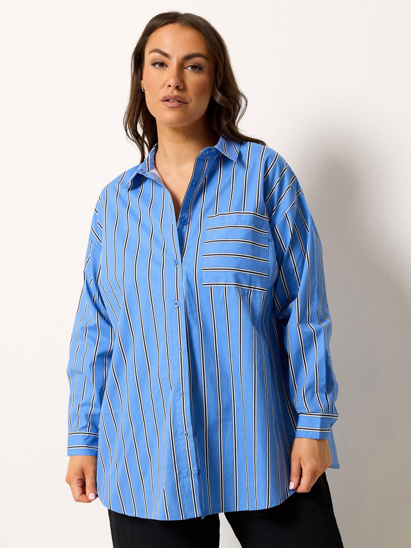 Yours Curve Stripe Detail Shirt - Blue