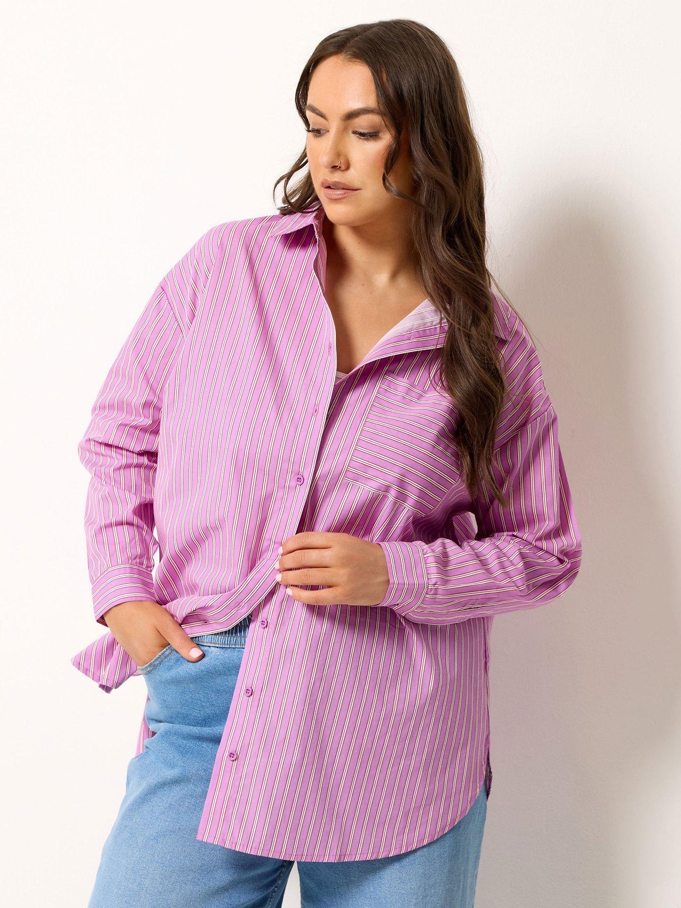 Yours Curve Stripe Detail Shirt - Pink