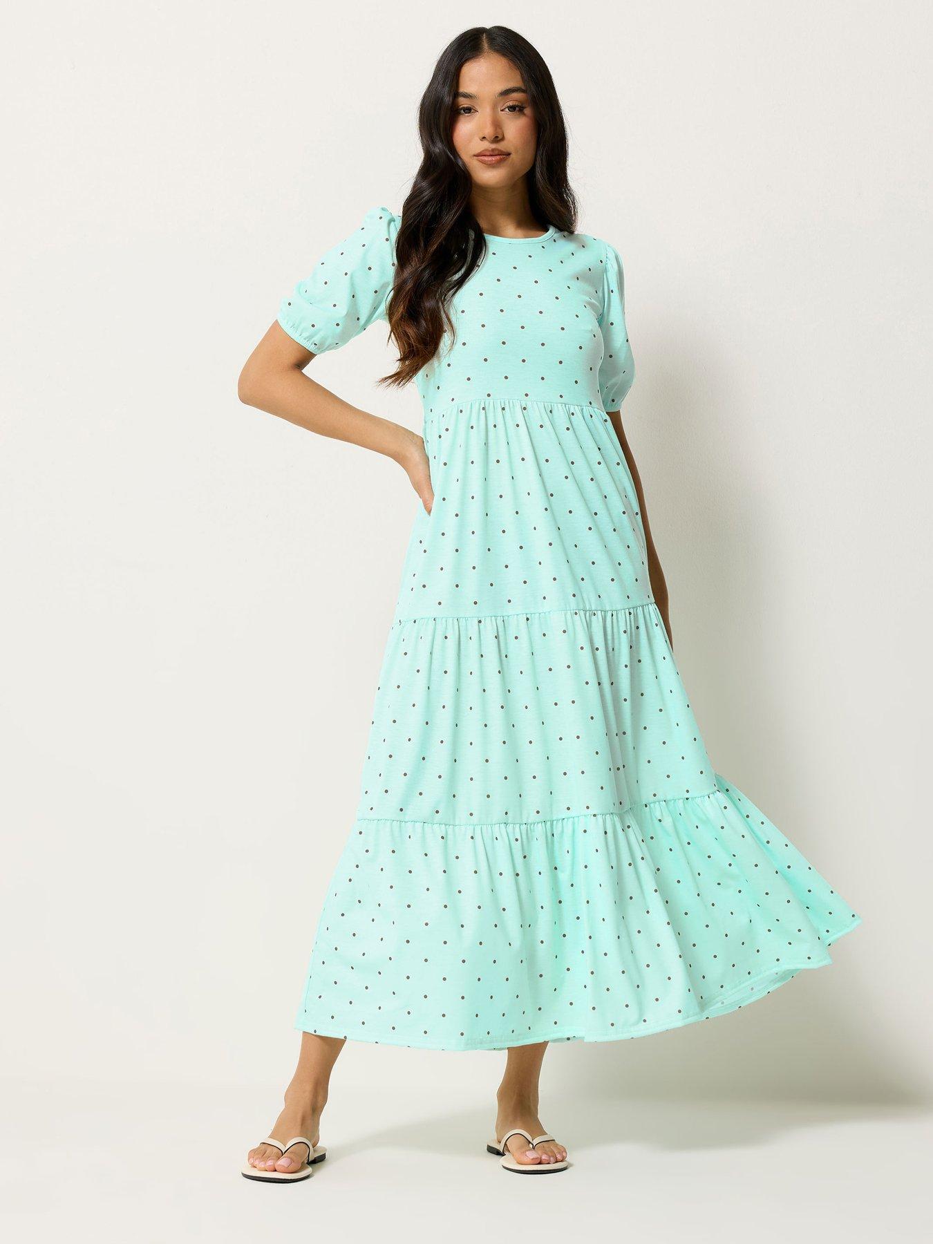 PixieGirl Petite Spot Tiered Maxi Dress - Green