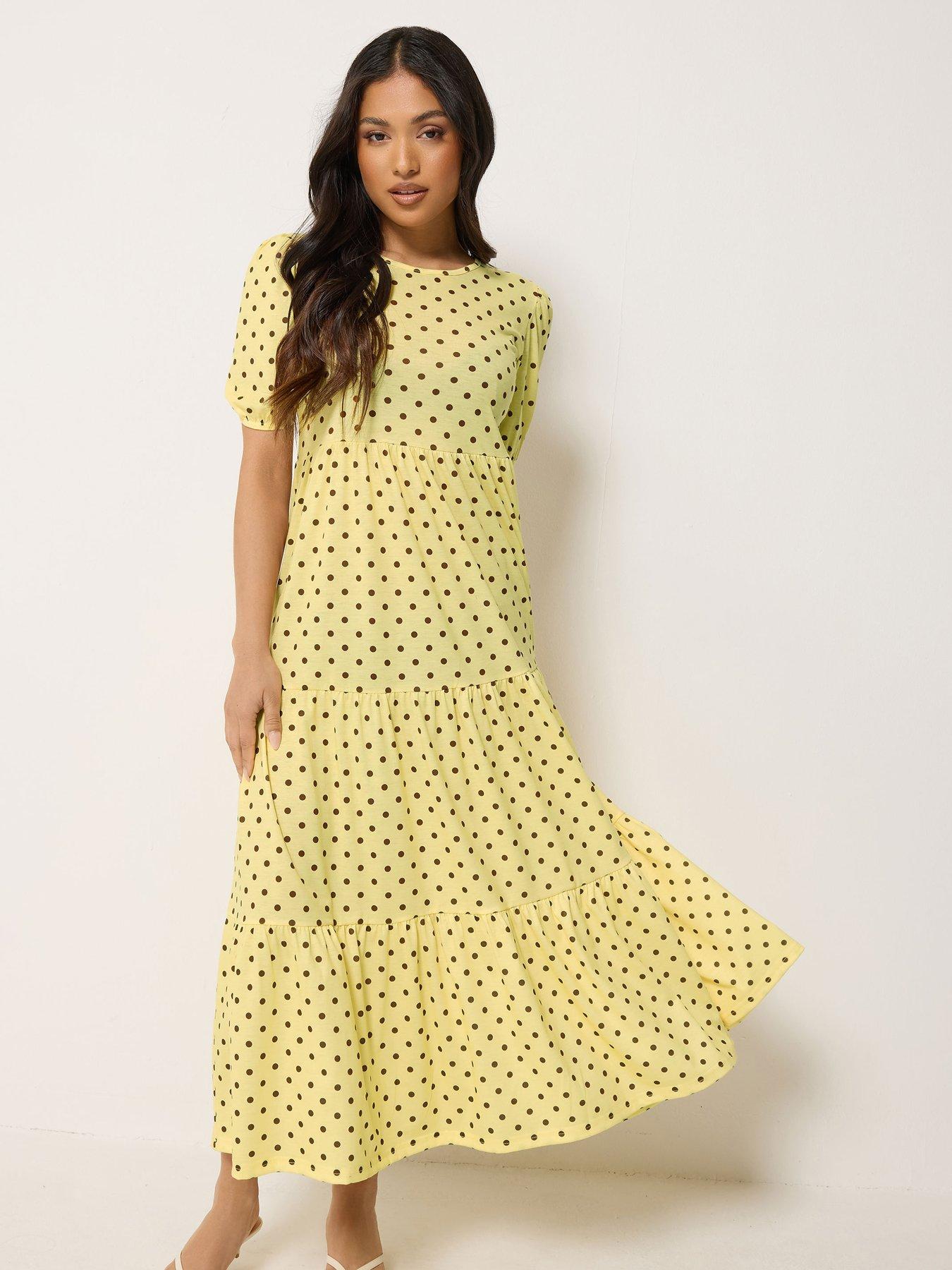 PixieGirl Petite Spot Tiered Maxi Dress - Yellow