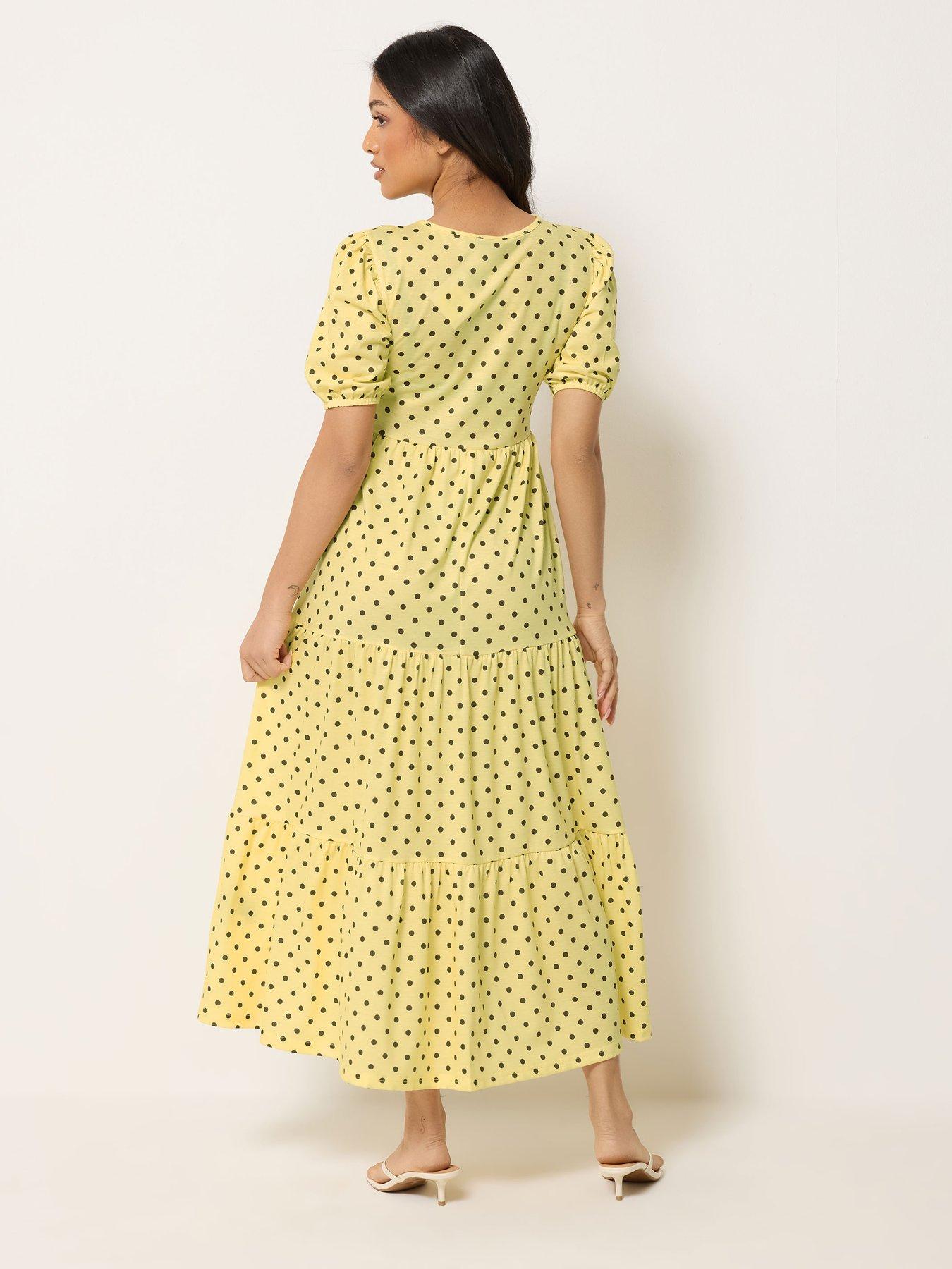 Image 2 of 4 of PixieGirl Petite Spot Tiered Maxi Dress - Yellow