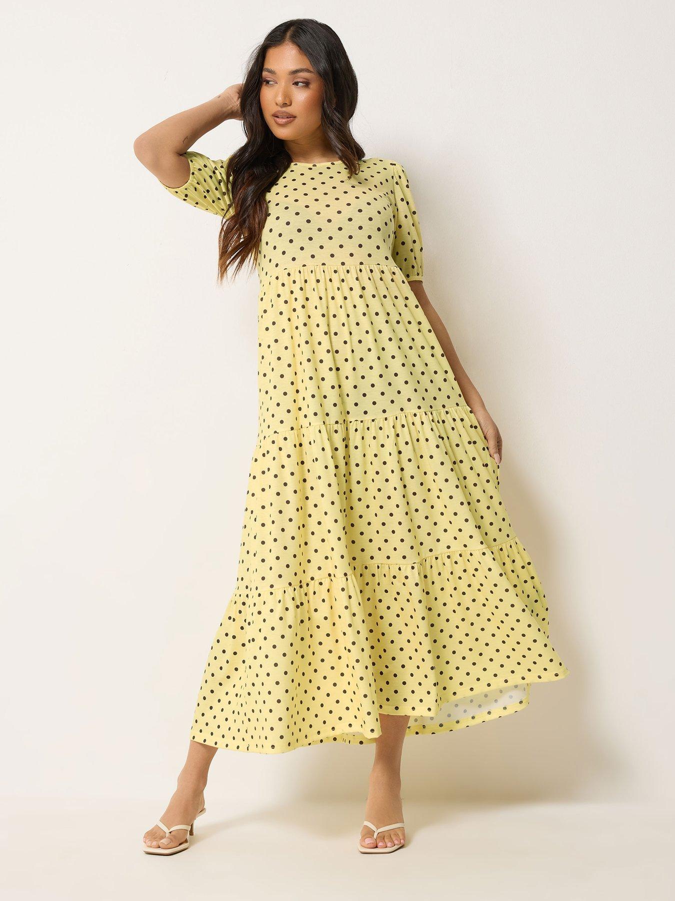 Image 3 of 4 of PixieGirl Petite Spot Tiered Maxi Dress - Yellow
