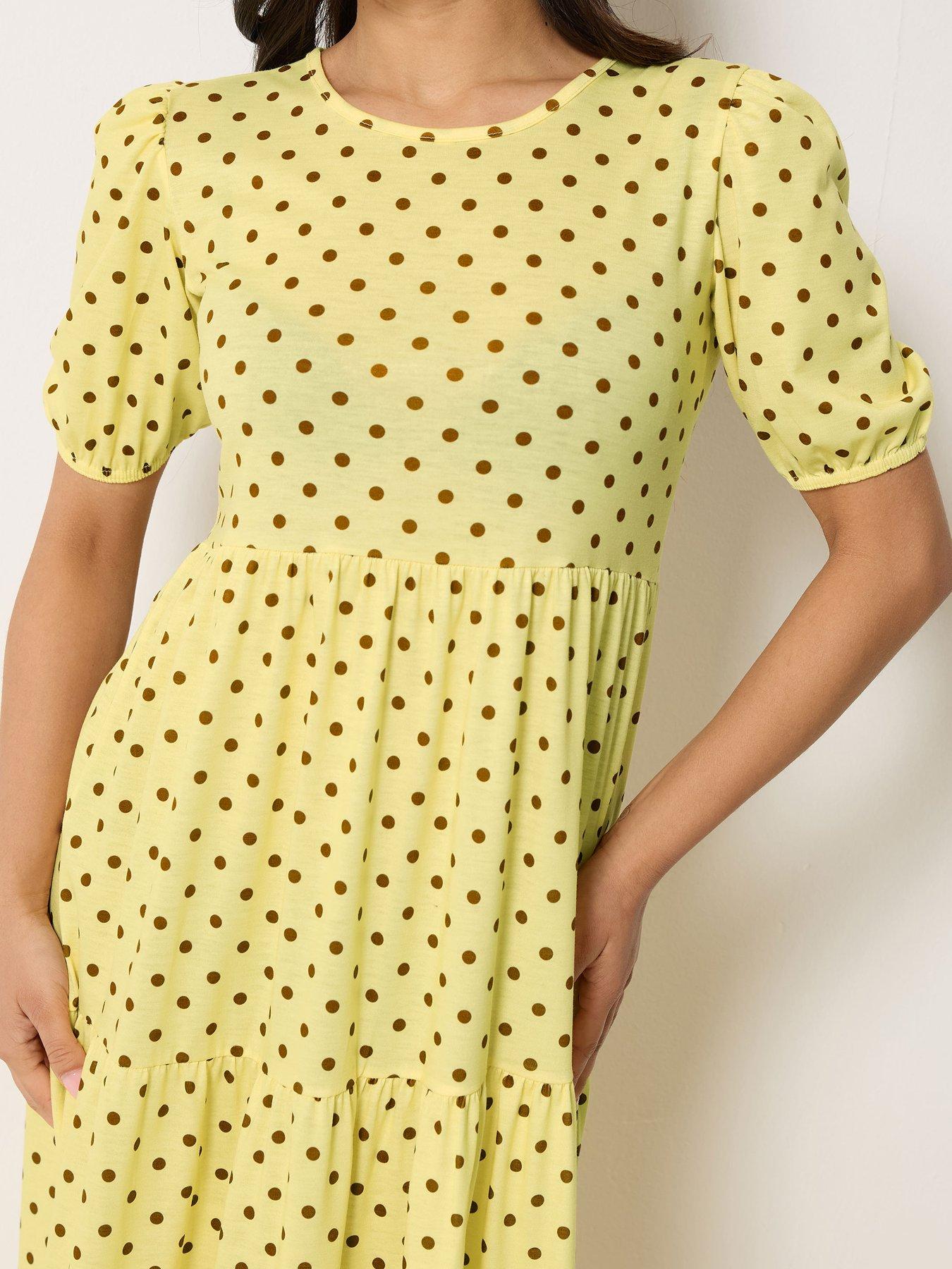 Image 4 of 4 of PixieGirl Petite Spot Tiered Maxi Dress - Yellow