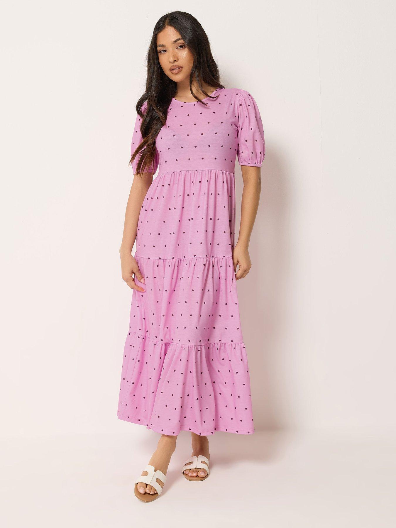 PixieGirl Spot Tiered Maxi Dress - Pink