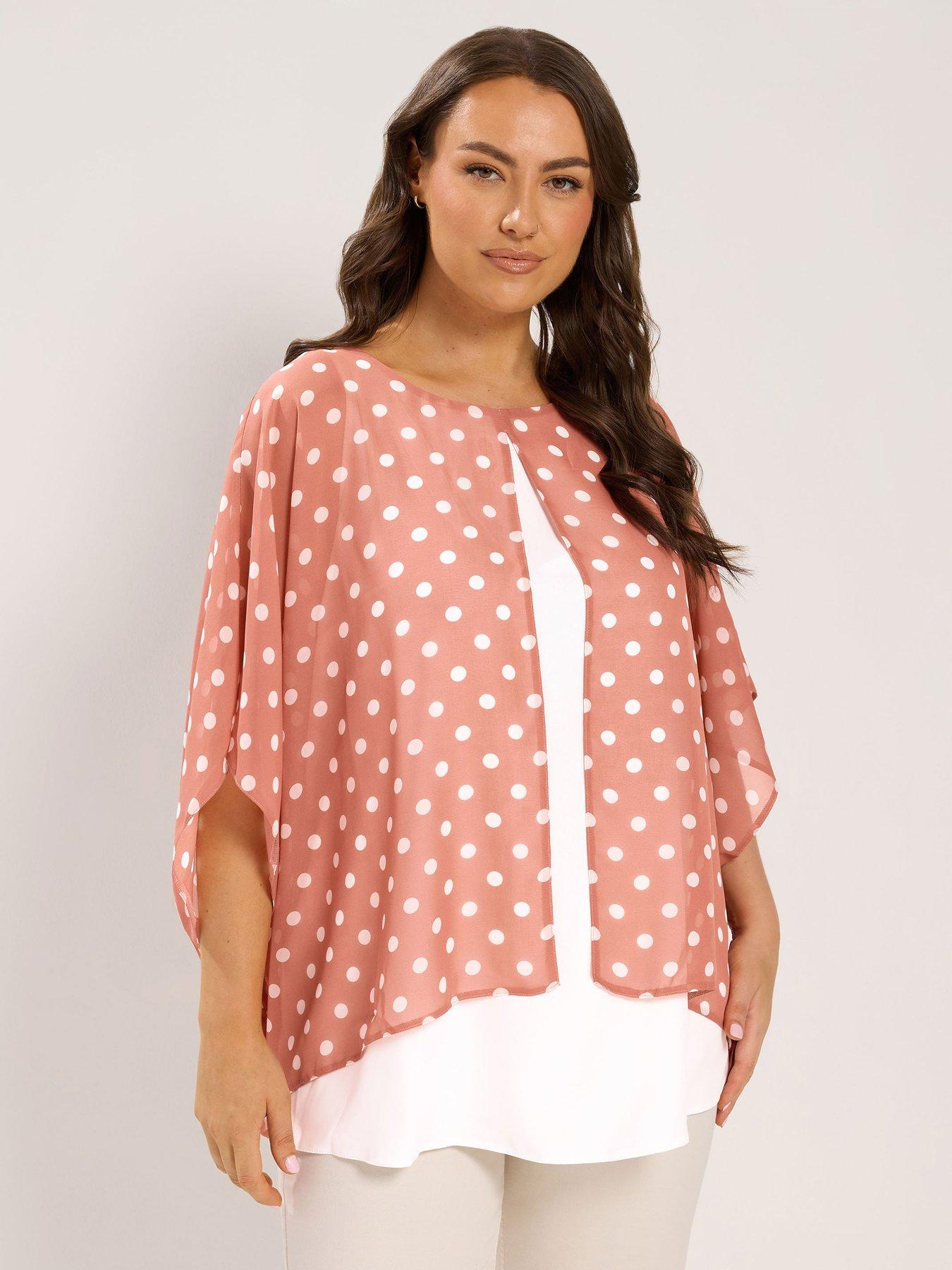 Yours Curve Polka Dot Double Layer Top - Pink