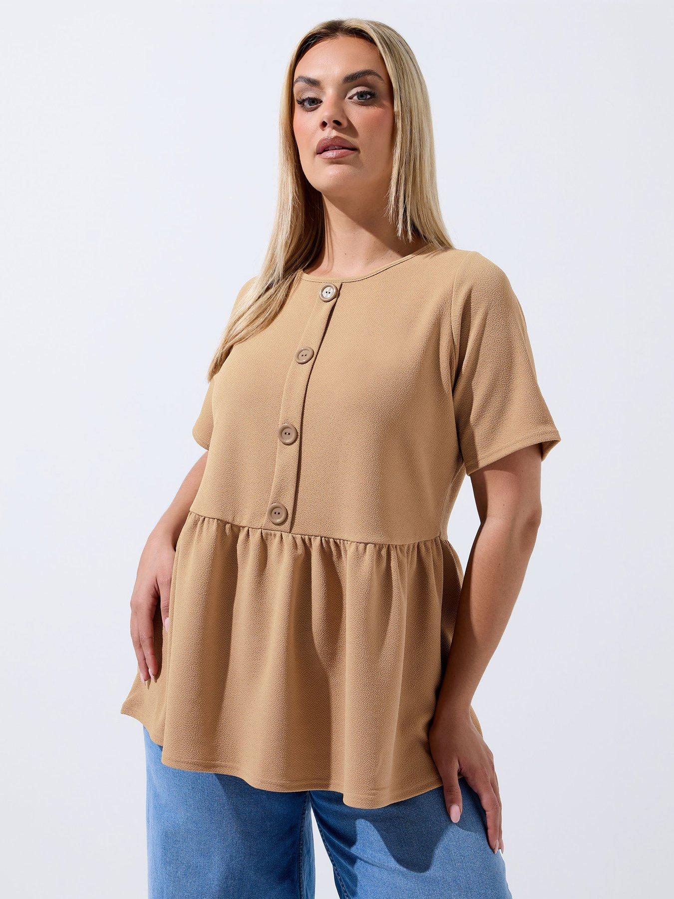 Yours Curve Button Down Peplum Top - Cream