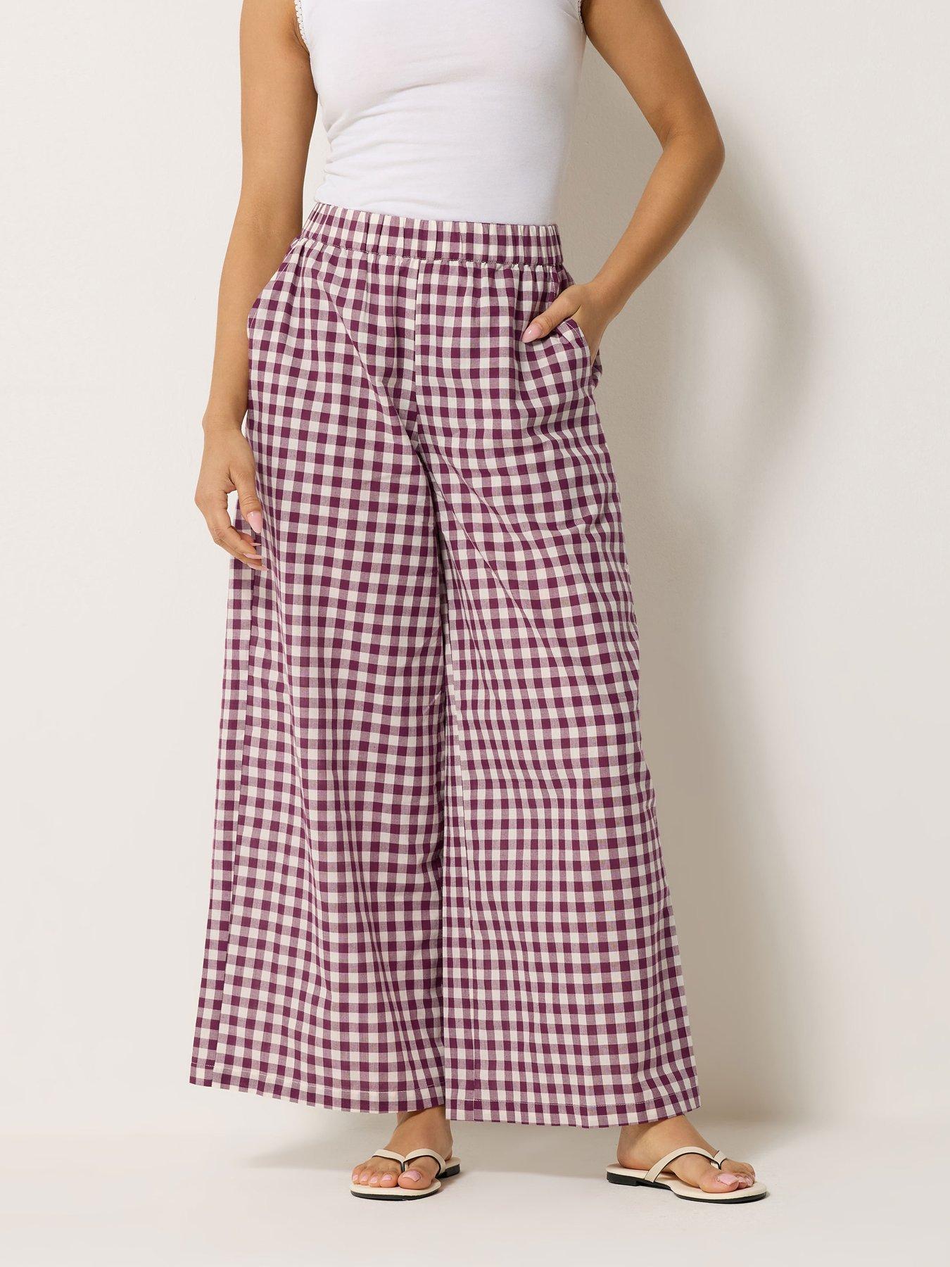 PixieGirl Petite Gingham Wide Leg Trouser - Red
