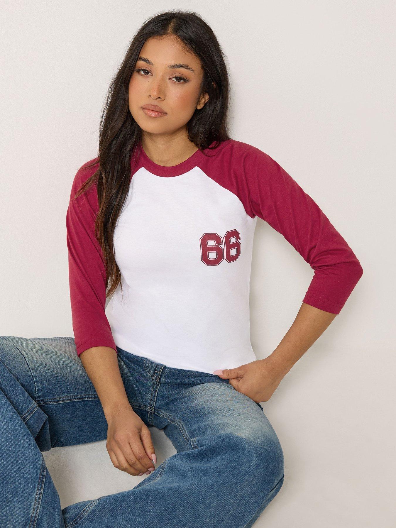 Image 1 of 4 of PixieGirl Petite Contrast Raglan Long Sleeve T-Shirt - Red