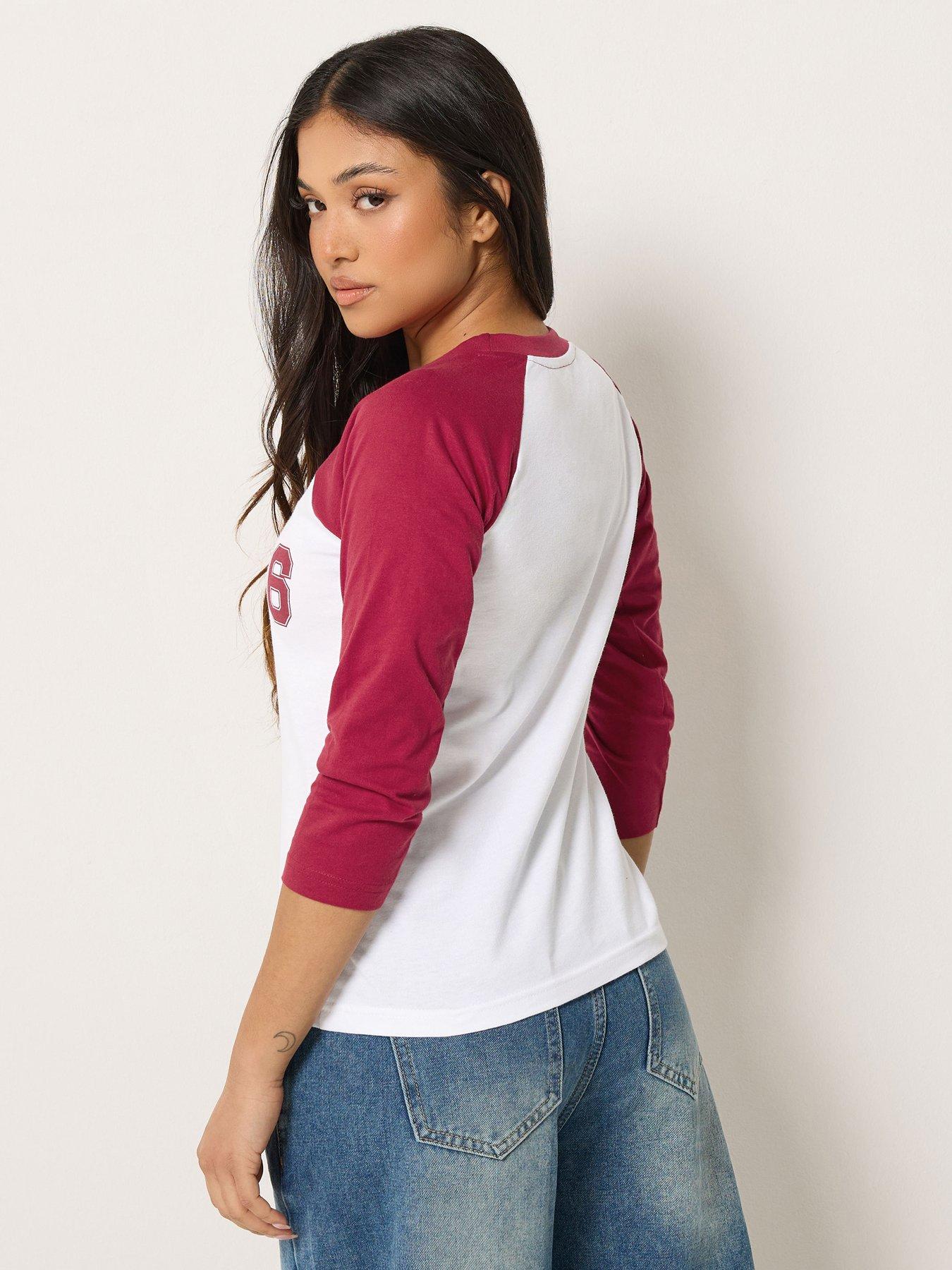 Image 2 of 4 of PixieGirl Petite Contrast Raglan Long Sleeve T-Shirt - Red