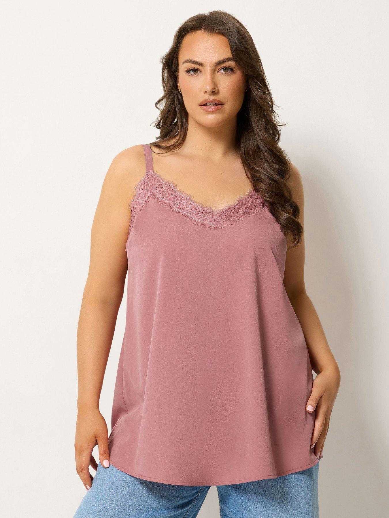 Yours Curve Lace Insert Cami Top - Pink