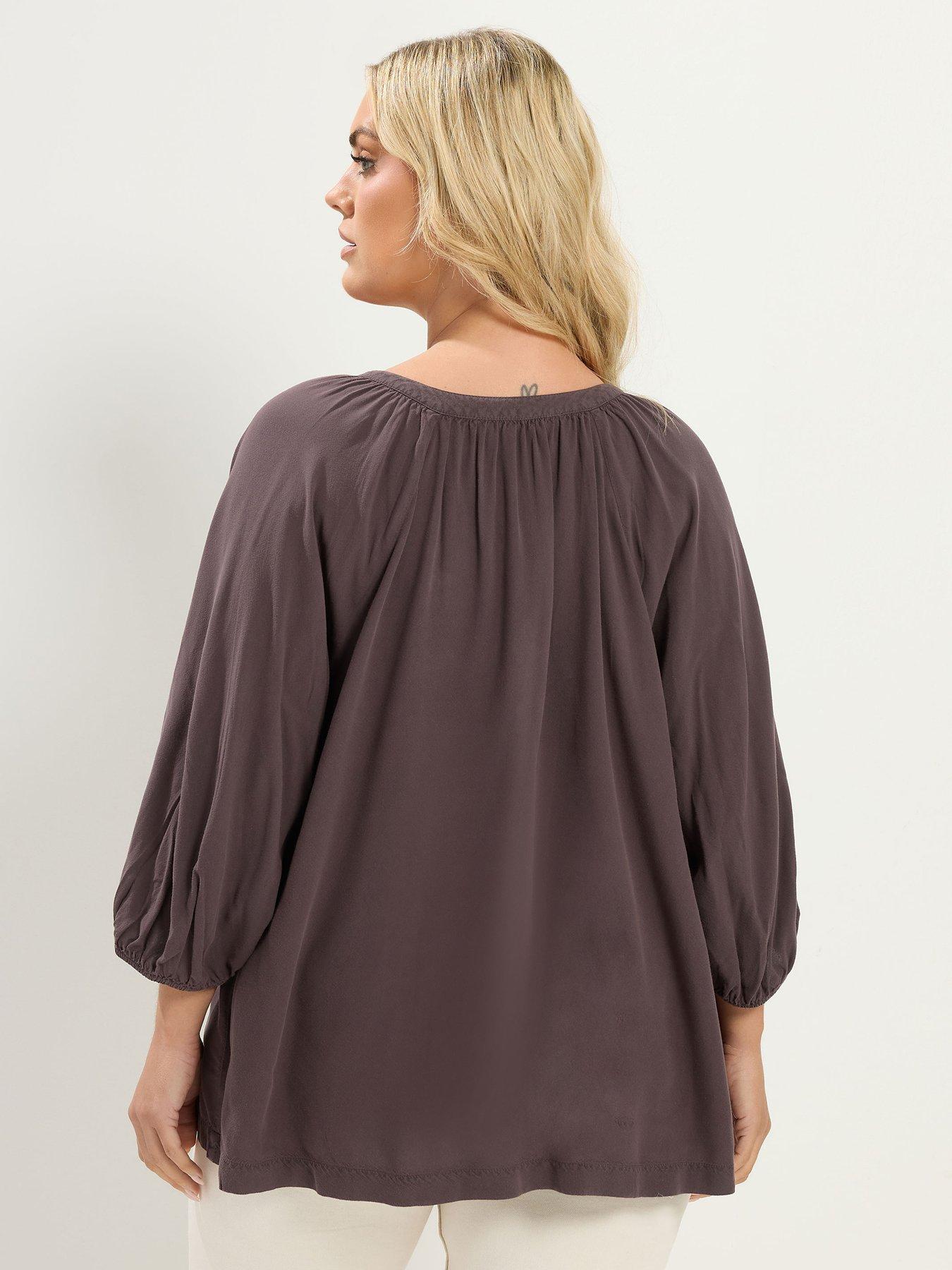 Image 2 of 4 of Yours Curve Chambray 3/4 Sleeve Blouse - Brown