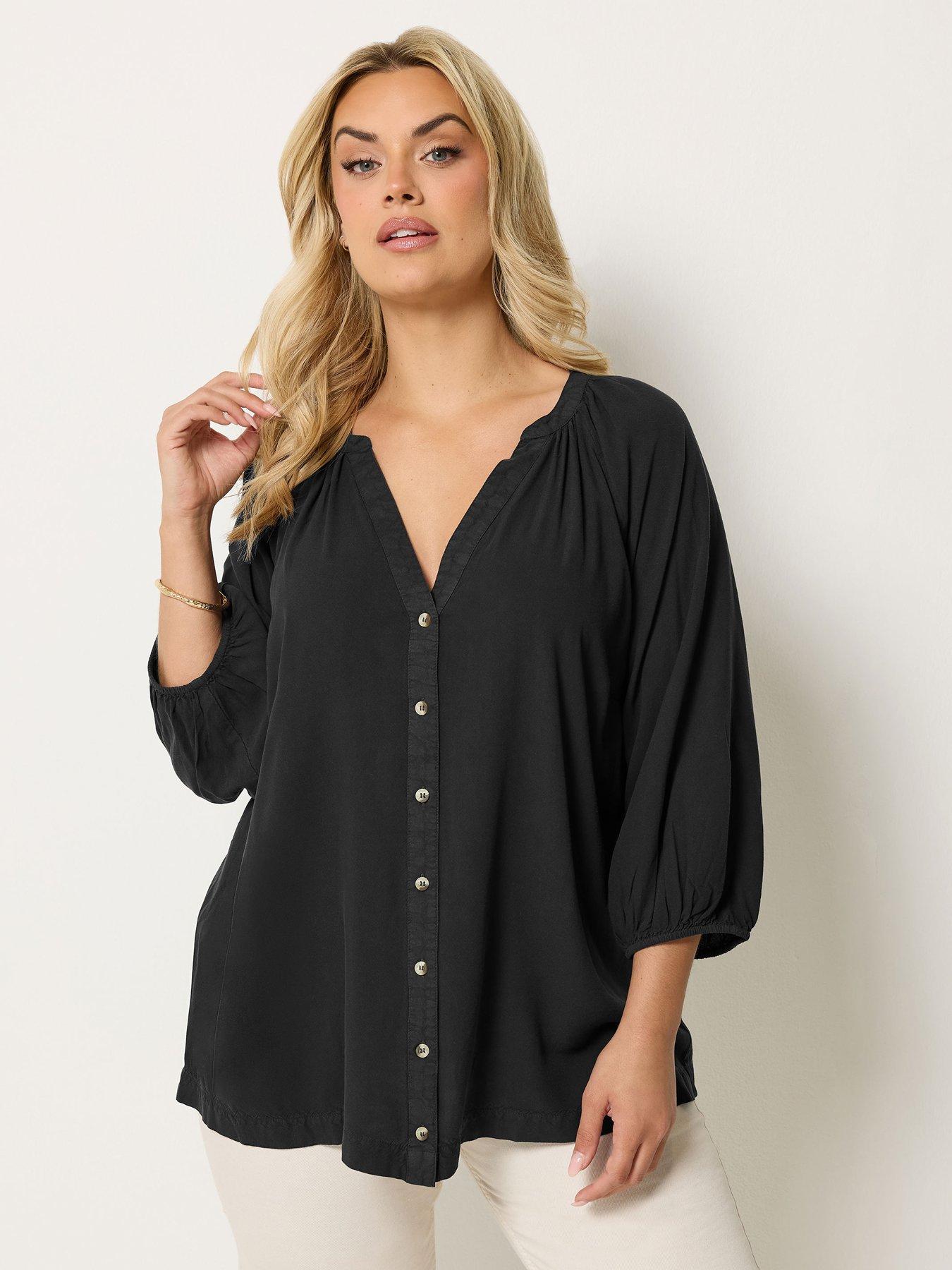 Image 1 of 4 of Yours Curve Chambray 3/4 Sleeve Blouse - Black