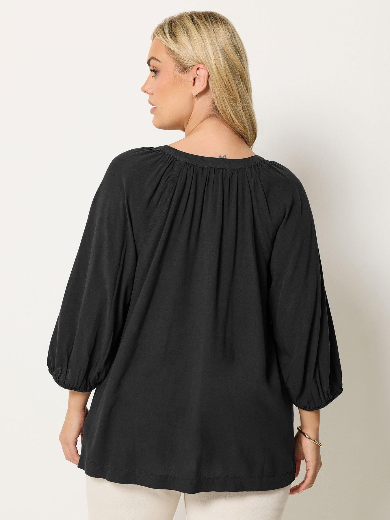 Image 2 of 4 of Yours Curve Chambray 3/4 Sleeve Blouse - Black
