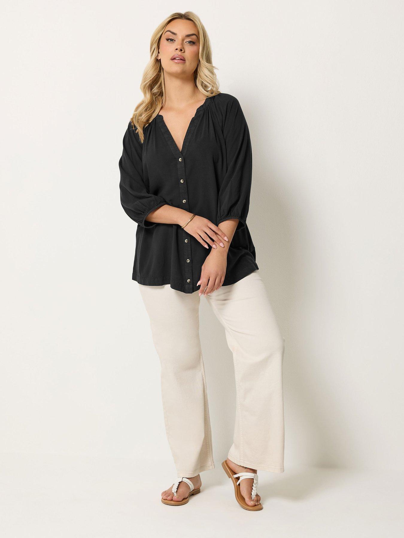Image 3 of 4 of Yours Curve Chambray 3/4 Sleeve Blouse - Black