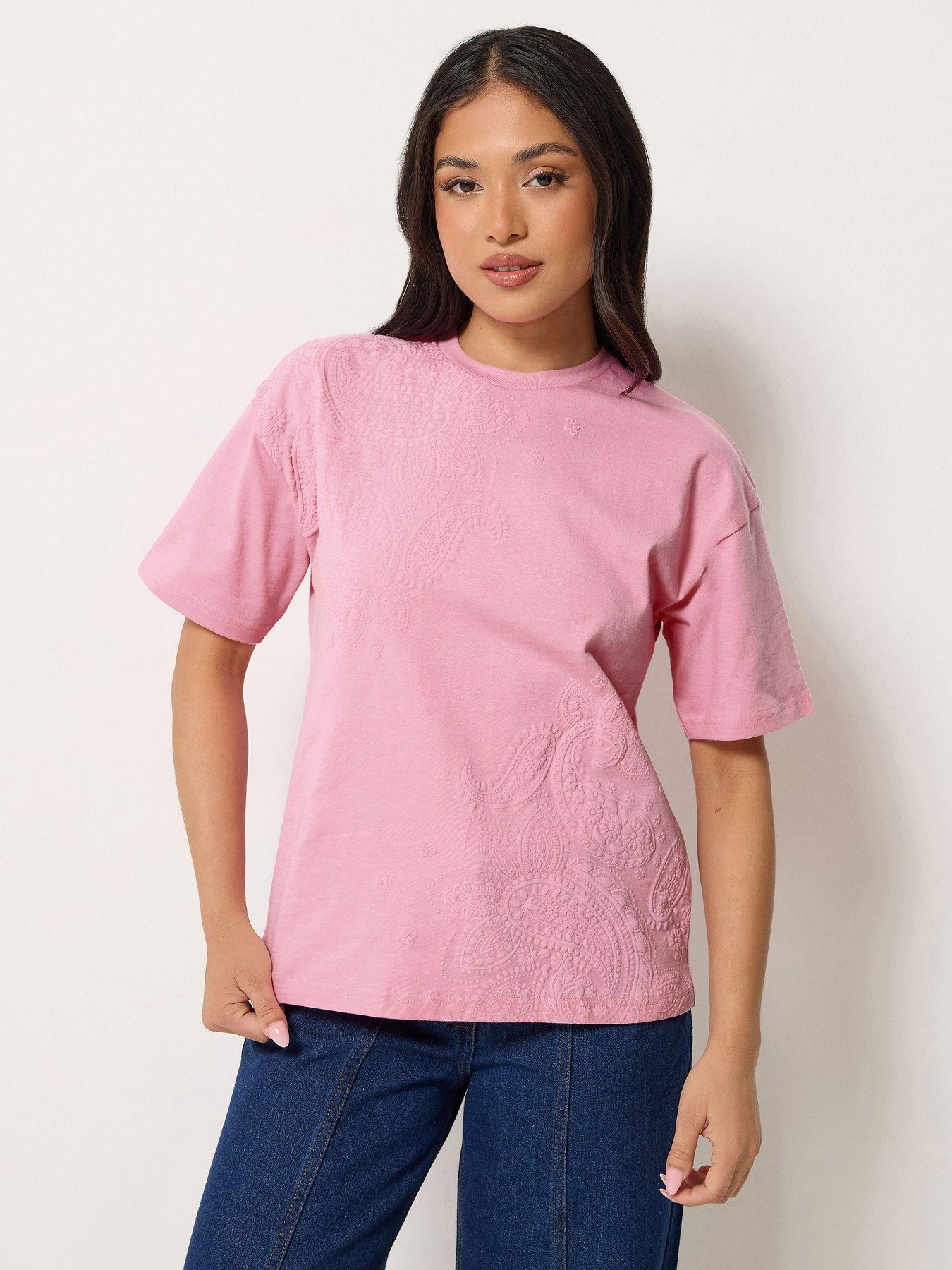 Yours Petite Paisley Puff Short Sleeve T-Shirt - Pink