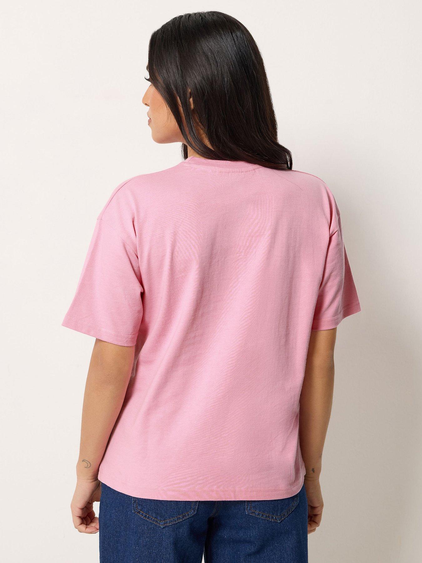 Image 2 of 4 of Yours Petite Paisley Puff Short Sleeve T-Shirt - Pink