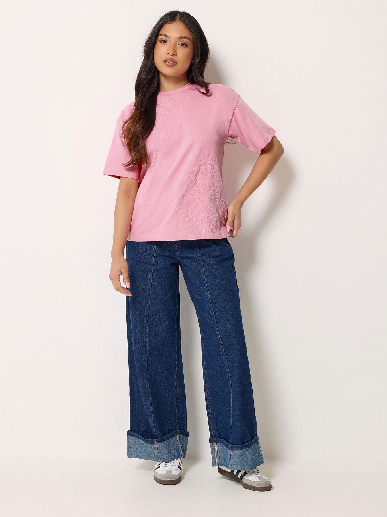 Image 3 of 4 of Yours Petite Paisley Puff Short Sleeve T-Shirt - Pink