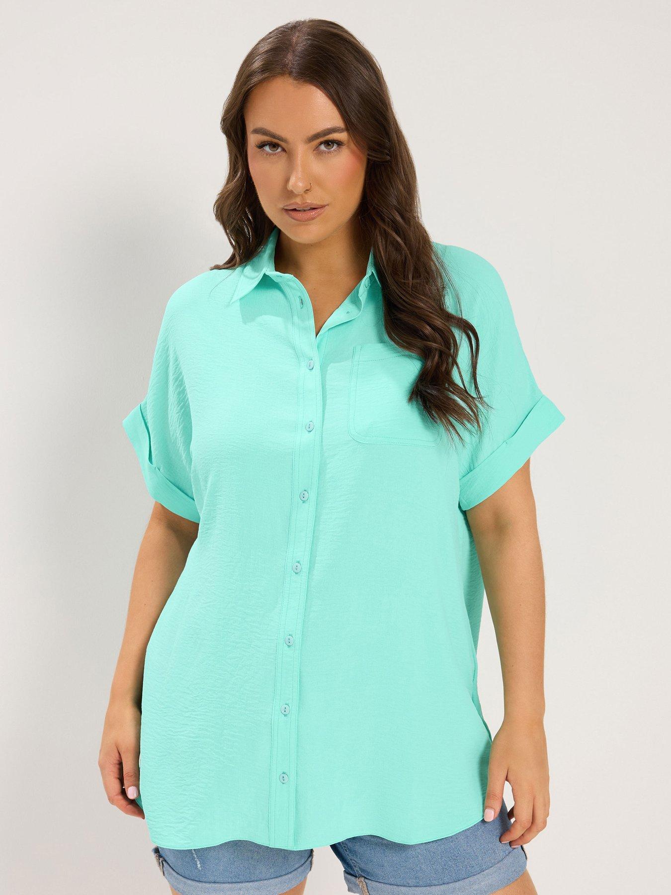 Yours Curve Grown On Sleeve Shirt - Blue
