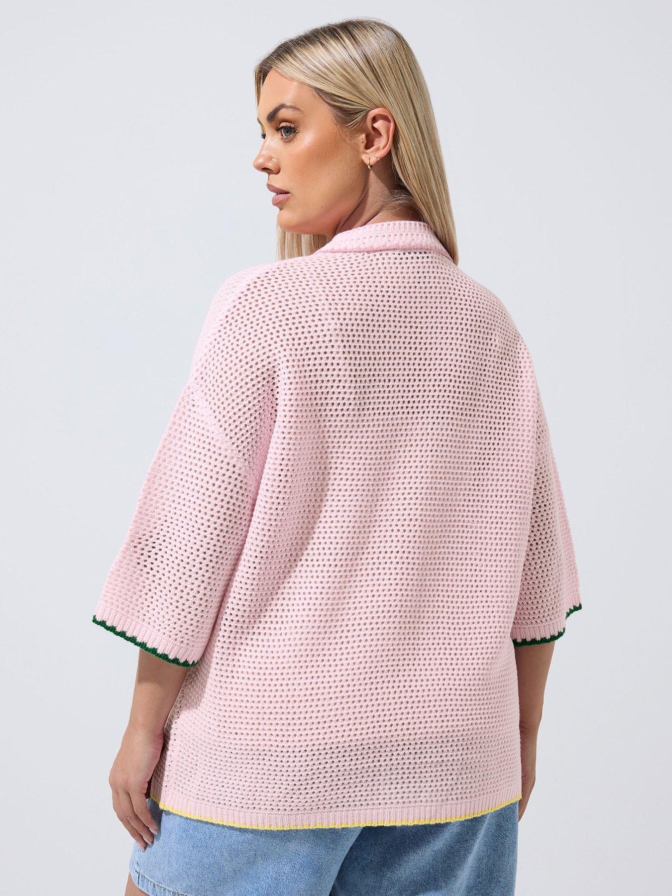Image 2 of 4 of Yours Curve Fruit Crochet Knitted Shirt - Pink