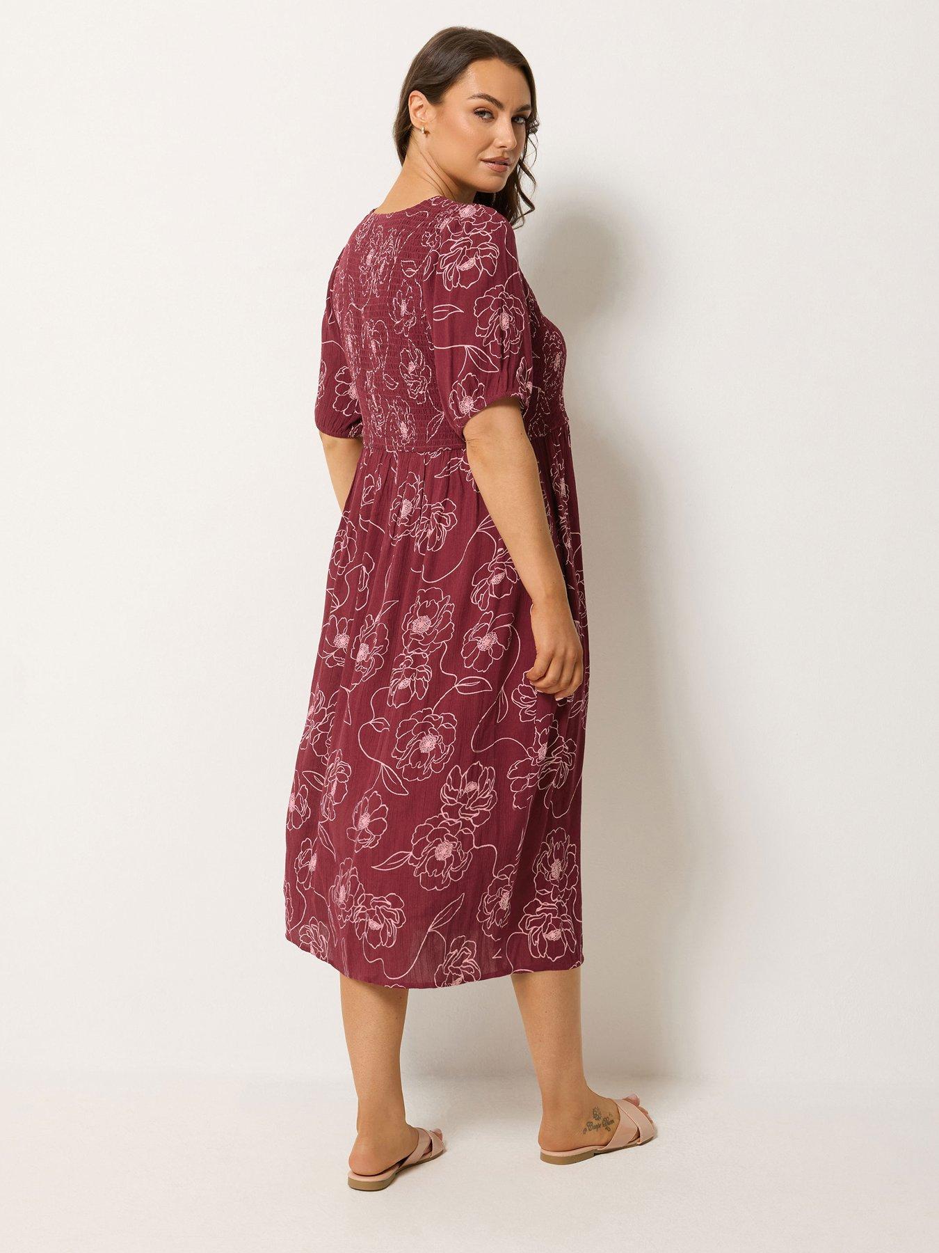 Image 2 of 4 of Yours Curve Shirred Puff Sleeve Midaxi Dress - Red