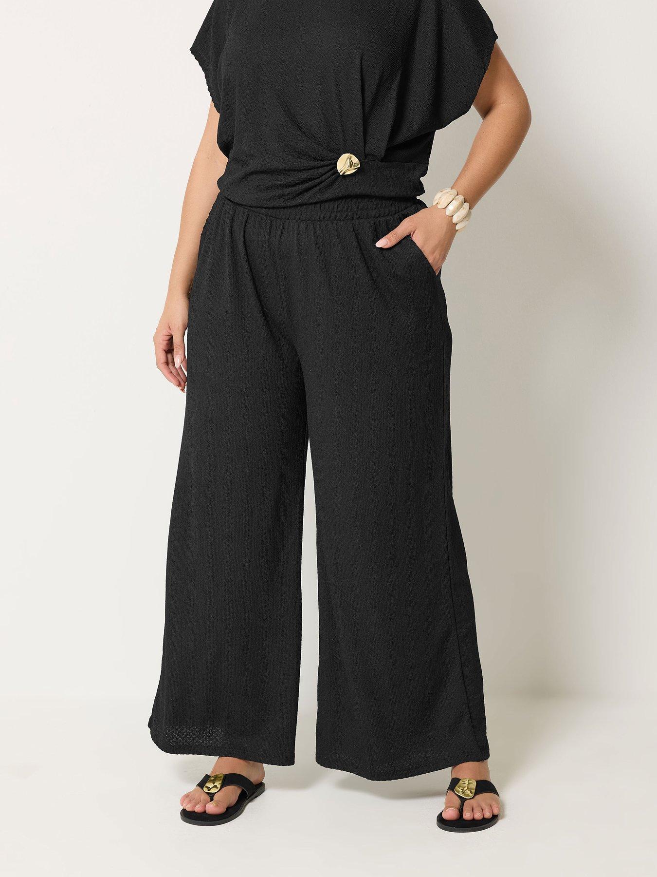 Yours Curve Wide Leg Elasticated Trousers - Black