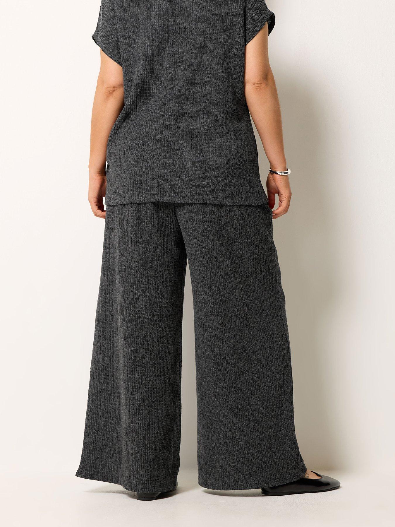 Image 2 of 4 of Yours Curve Wide Leg Textured 28" Trousers - Grey