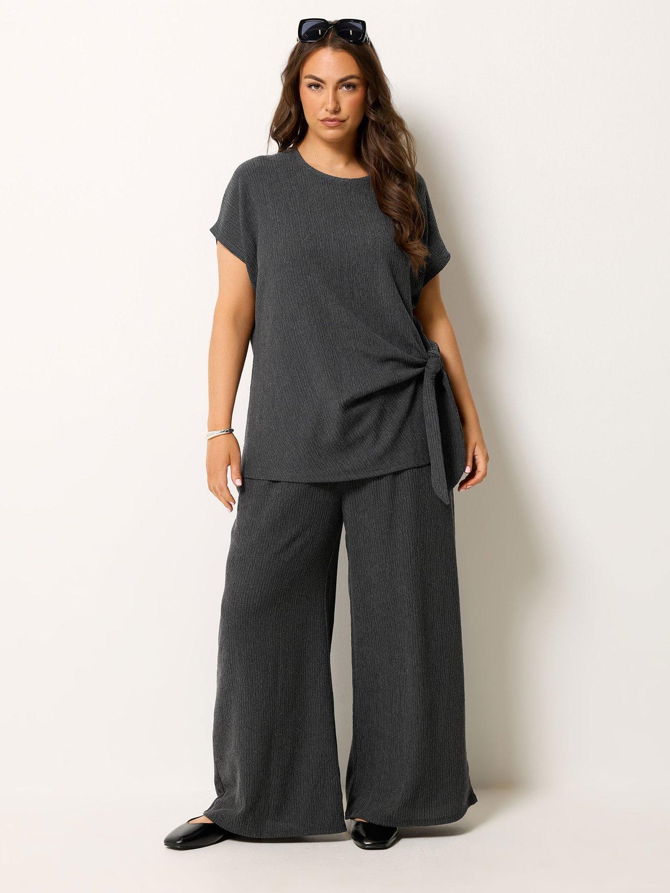 Image 3 of 4 of Yours Curve Wide Leg Textured 28" Trousers - Grey