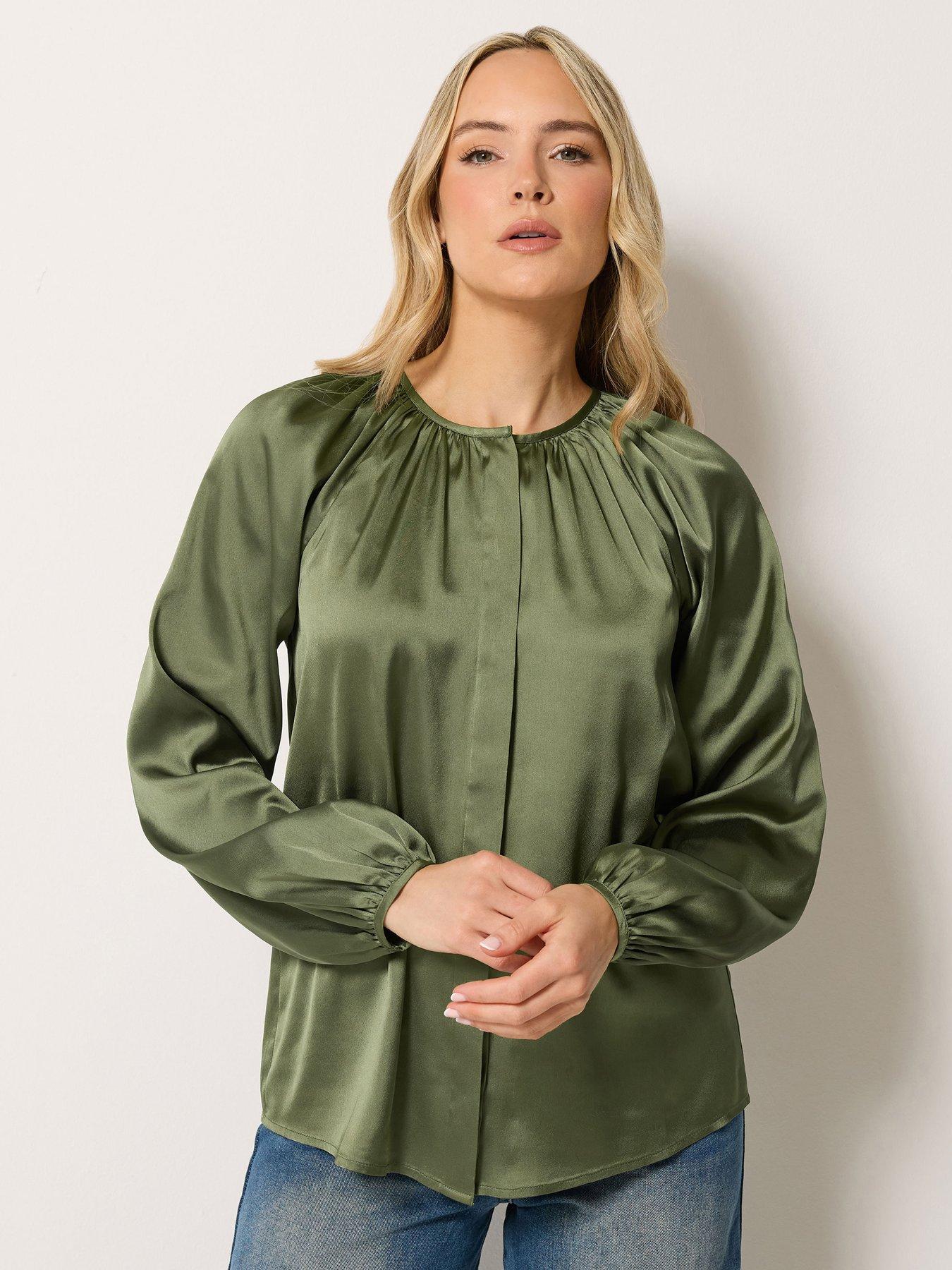Long Tall Sally Tall Satin Button Top - Green