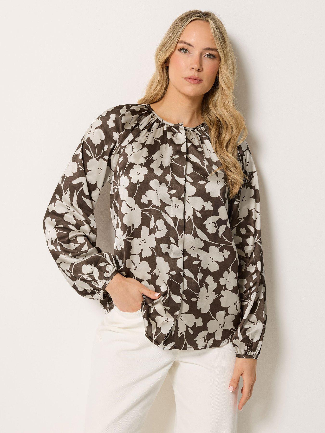 Yours Tall Floral Satin Top - Brown
