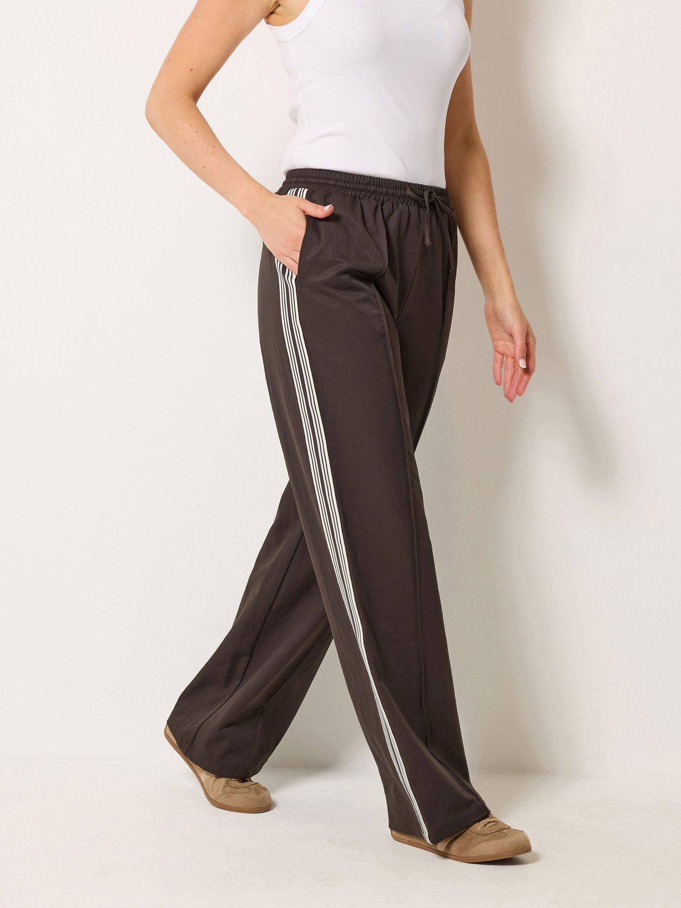 Long Tall Sally Tall Side Stripe Wide Leg Trousers 34" - Brown