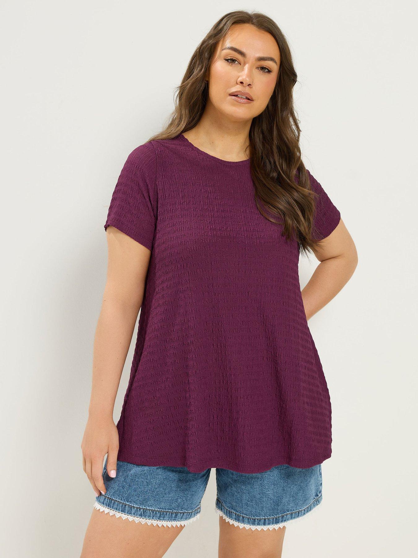 Yours Curve Short Sleeve Textured Swing Top - Purple