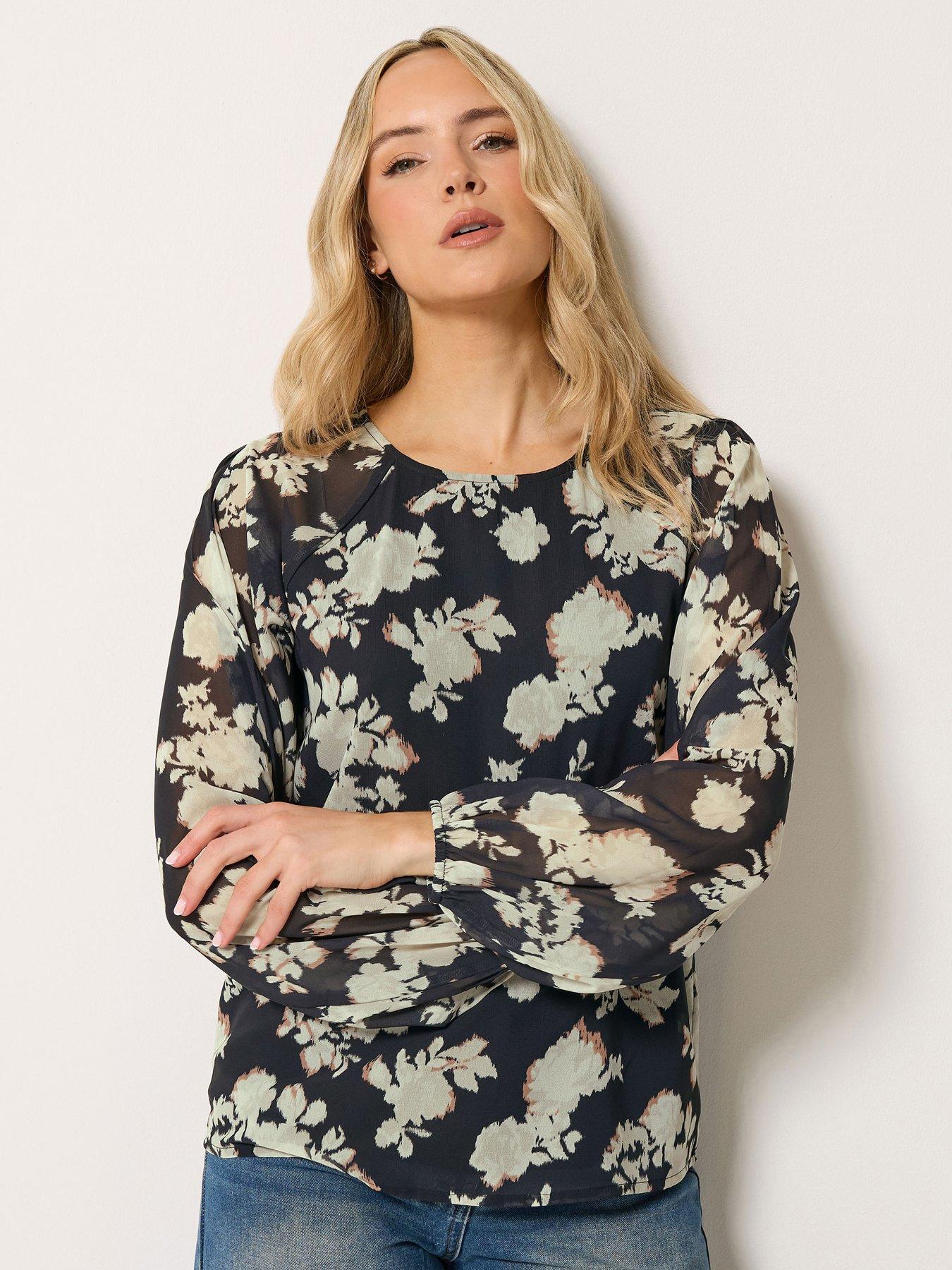Long Tall Sally Tall Floral Georgette Top - Black