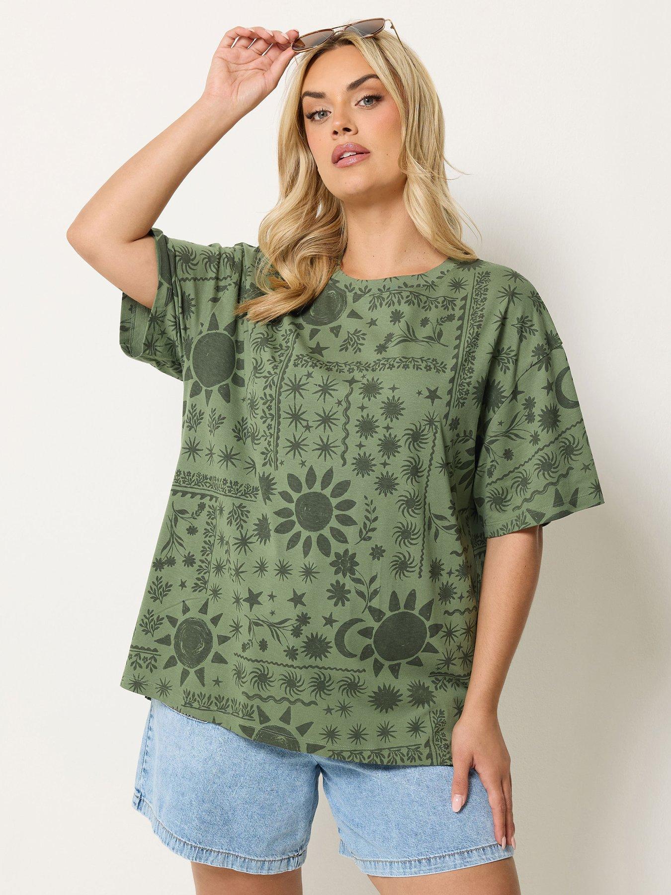 Yours Curve Oversized Tonal T-Shirt - Green