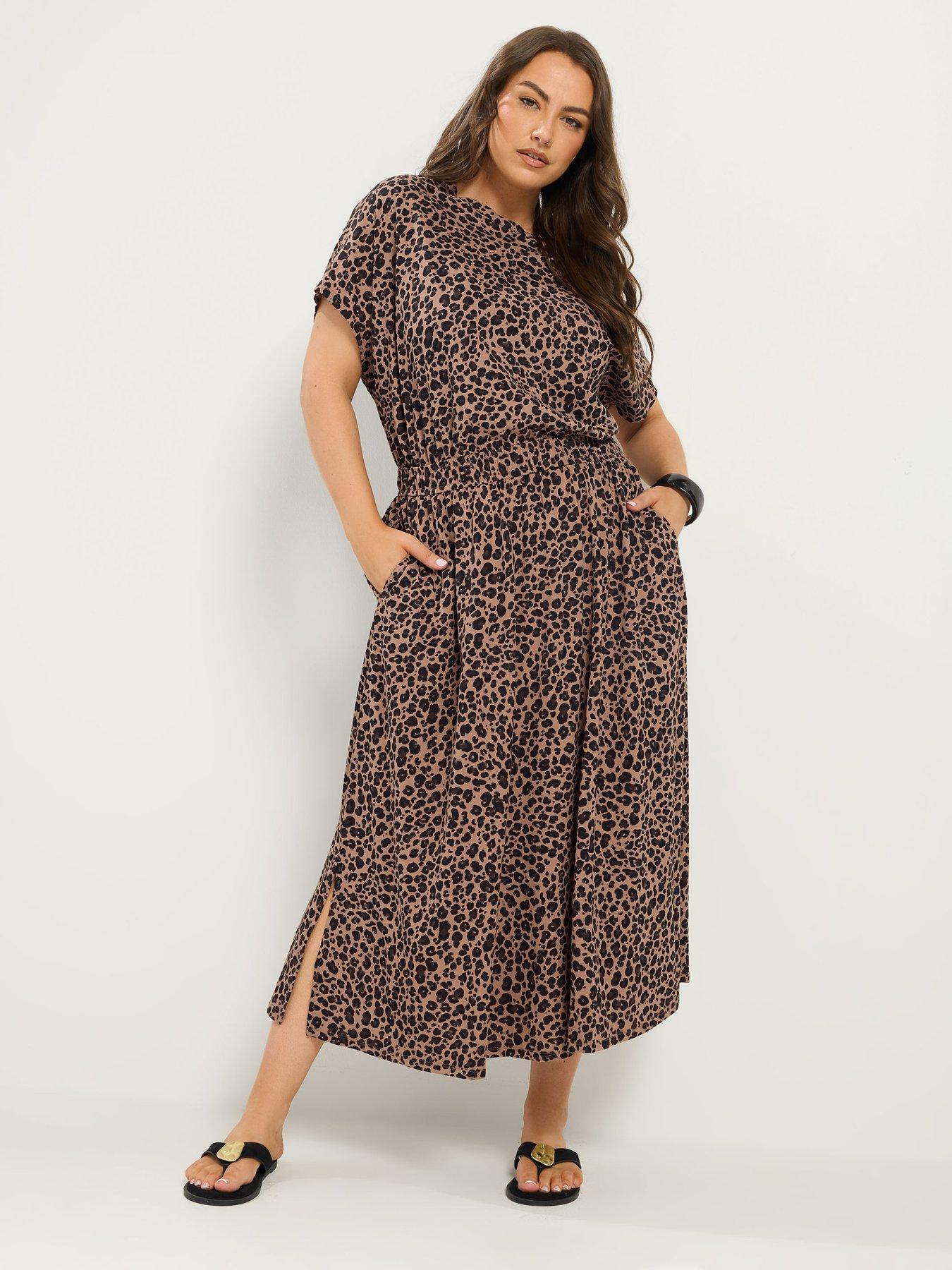 Yours Curve Leopard Print Elasticated Waist Maxi Dress - Brown