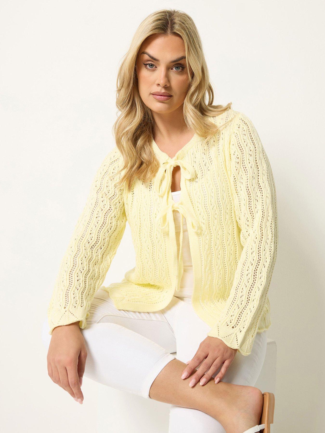 Yours Curve Crochet Cardigan - Lemon Yellow