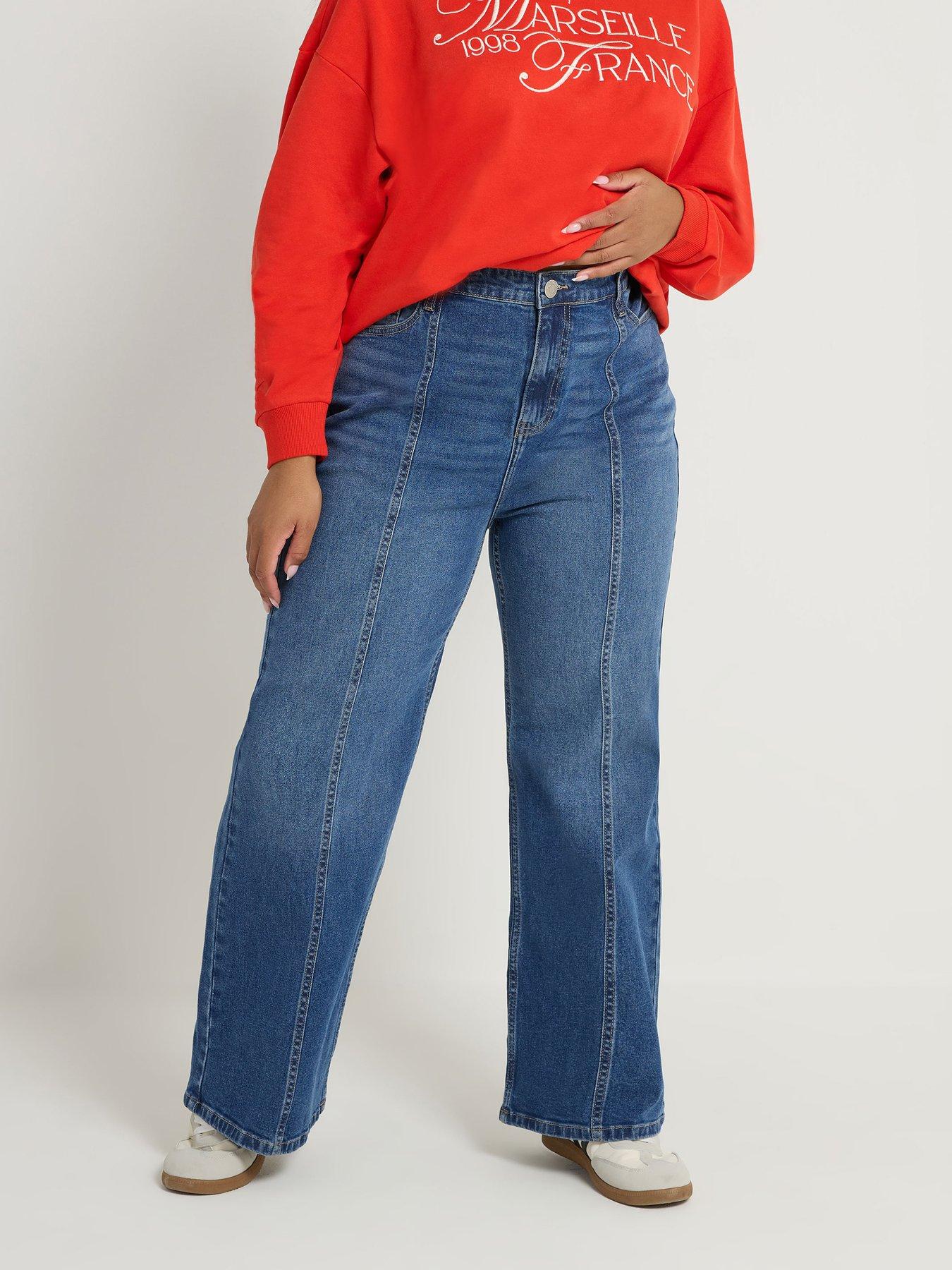 Yours Curve Wide Leg Front Seam Jeans 28" - Blue
