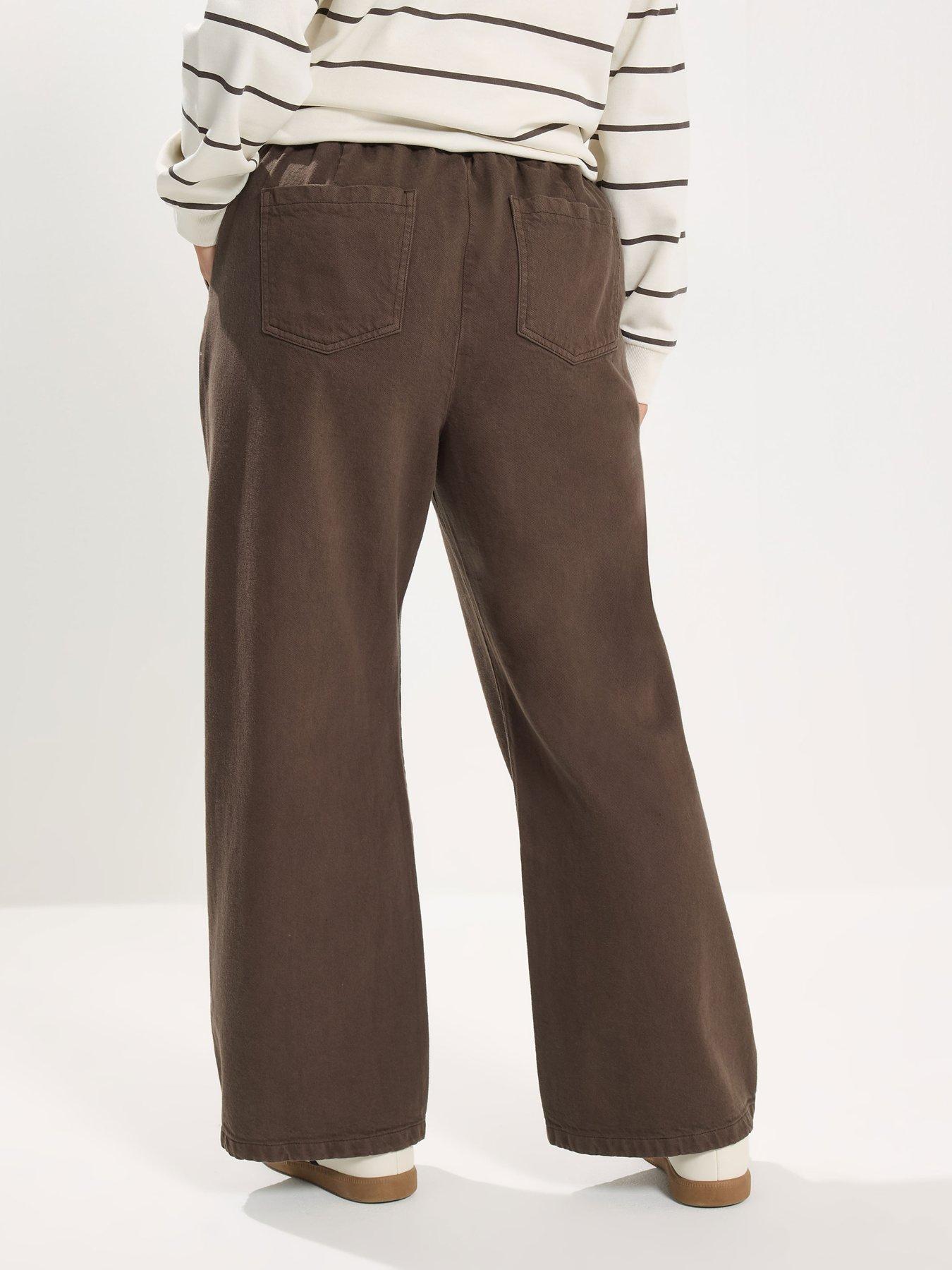 Image 2 of 4 of Yours Curve Chocolate Pull On Wide Leg Jeans - Brown