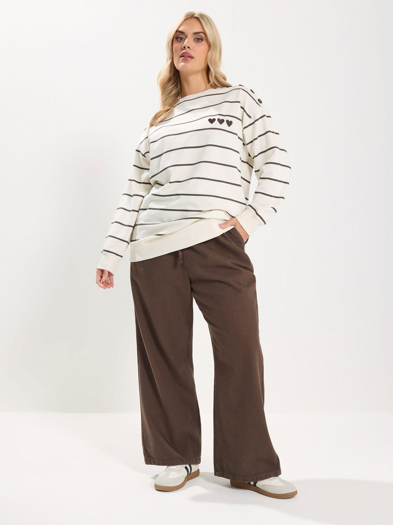 Image 3 of 4 of Yours Curve Chocolate Pull On Wide Leg Jeans - Brown