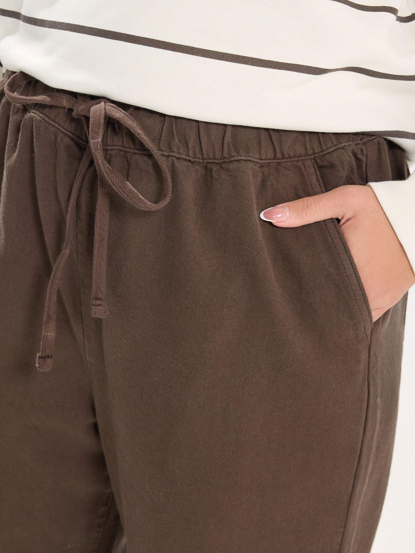 Image 4 of 4 of Yours Curve Chocolate Pull On Wide Leg Jeans - Brown