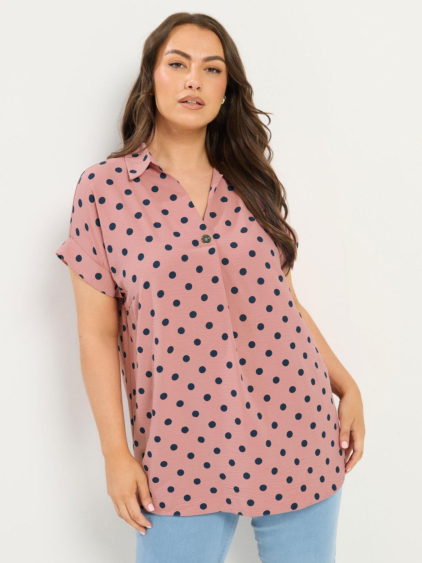 Yours Curve Pleat Front Polka Dot Shirt - Pink