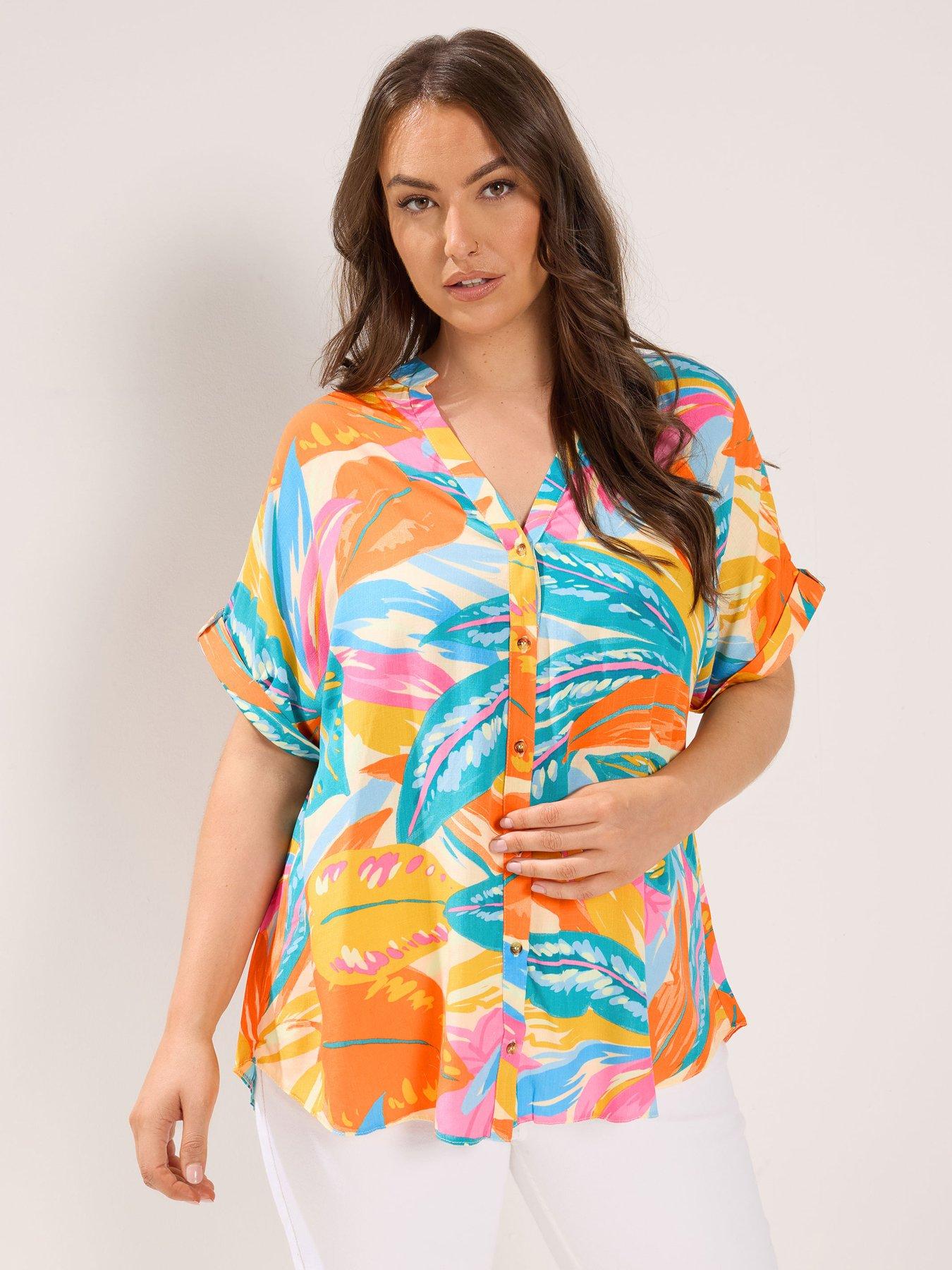 Yours Curve Tab Detail Shirt - Blue