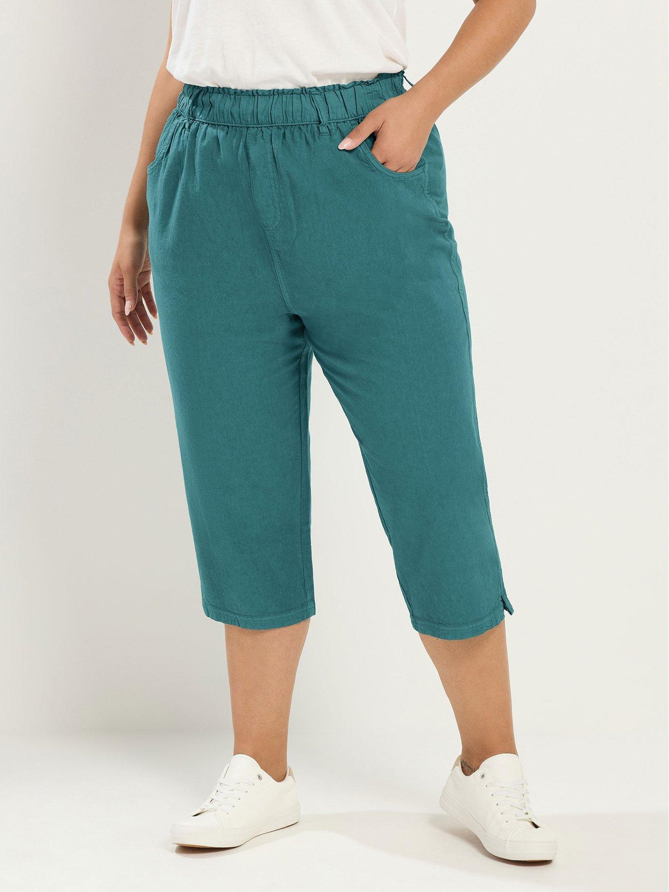 Yours Curve Cropped Trousers - Green